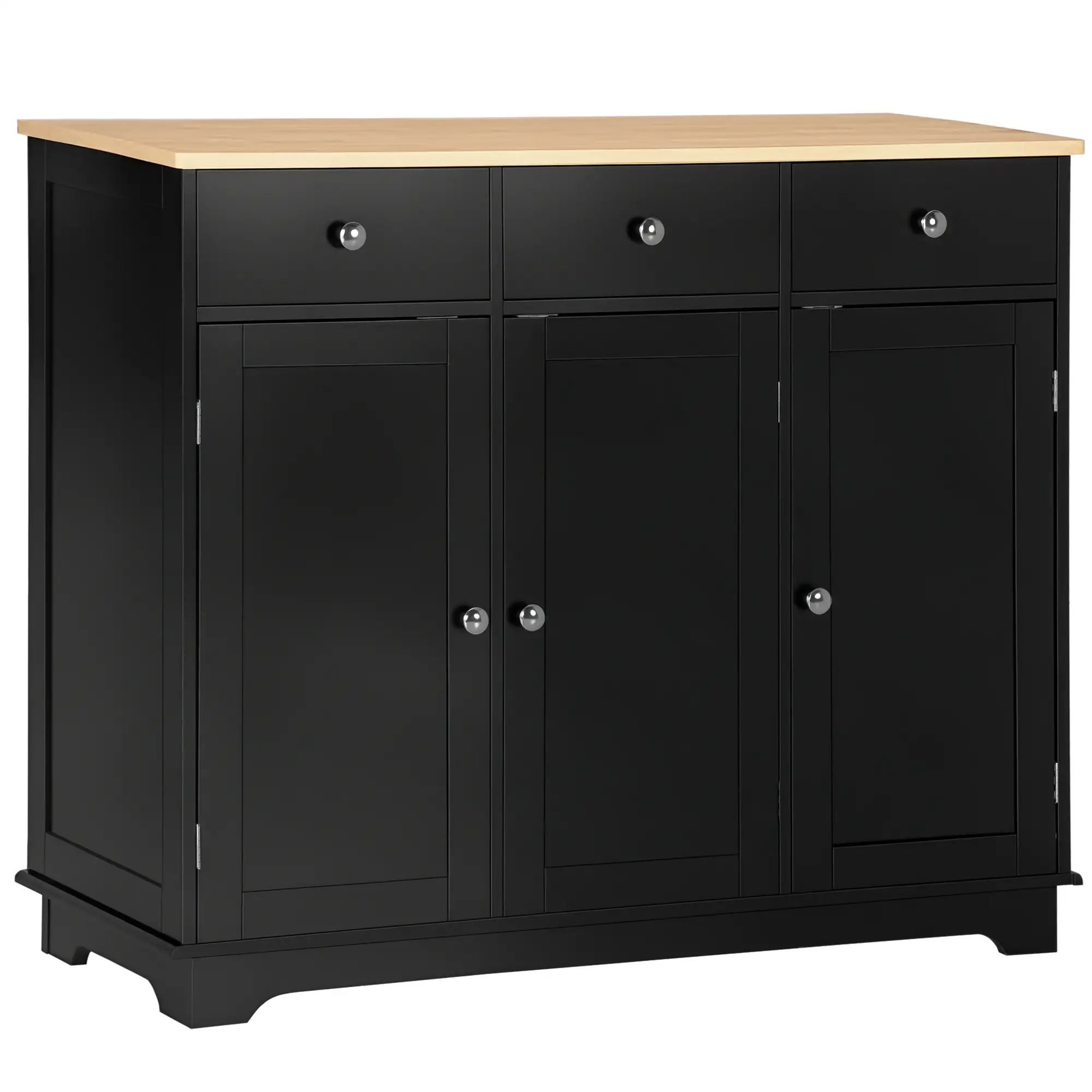 Modern Sideboard, Storage Cabinet with Drawers, Adjustable Shelves, Black