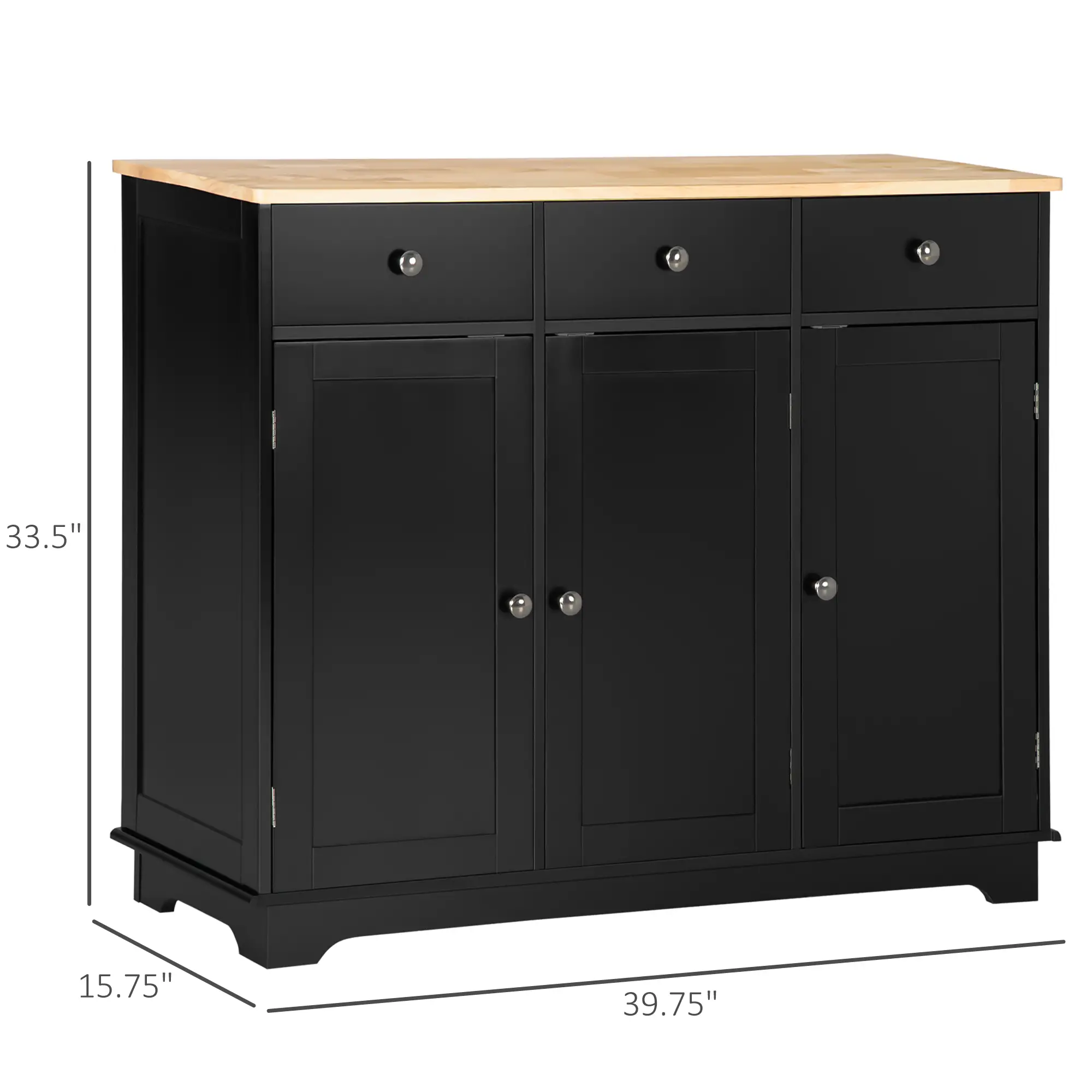 Modern Sideboard, Storage Cabinet with Drawers, Adjustable Shelves, Black - Image 3