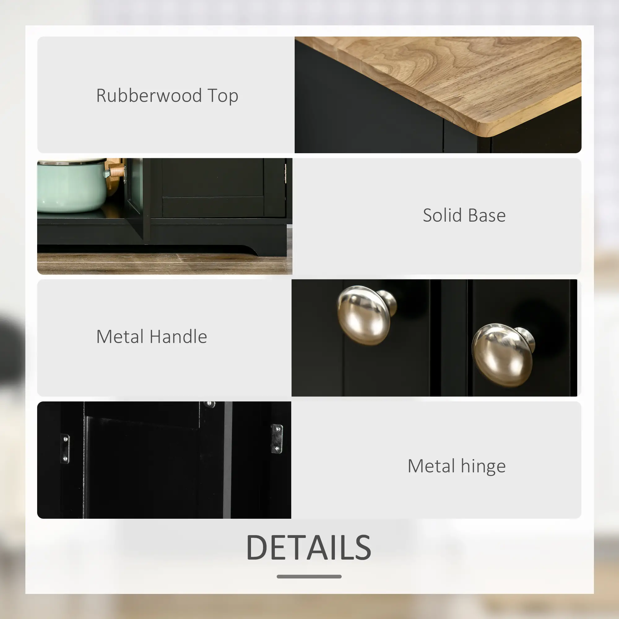 Modern Sideboard, Storage Cabinet with Drawers, Adjustable Shelves, Black - Image 6
