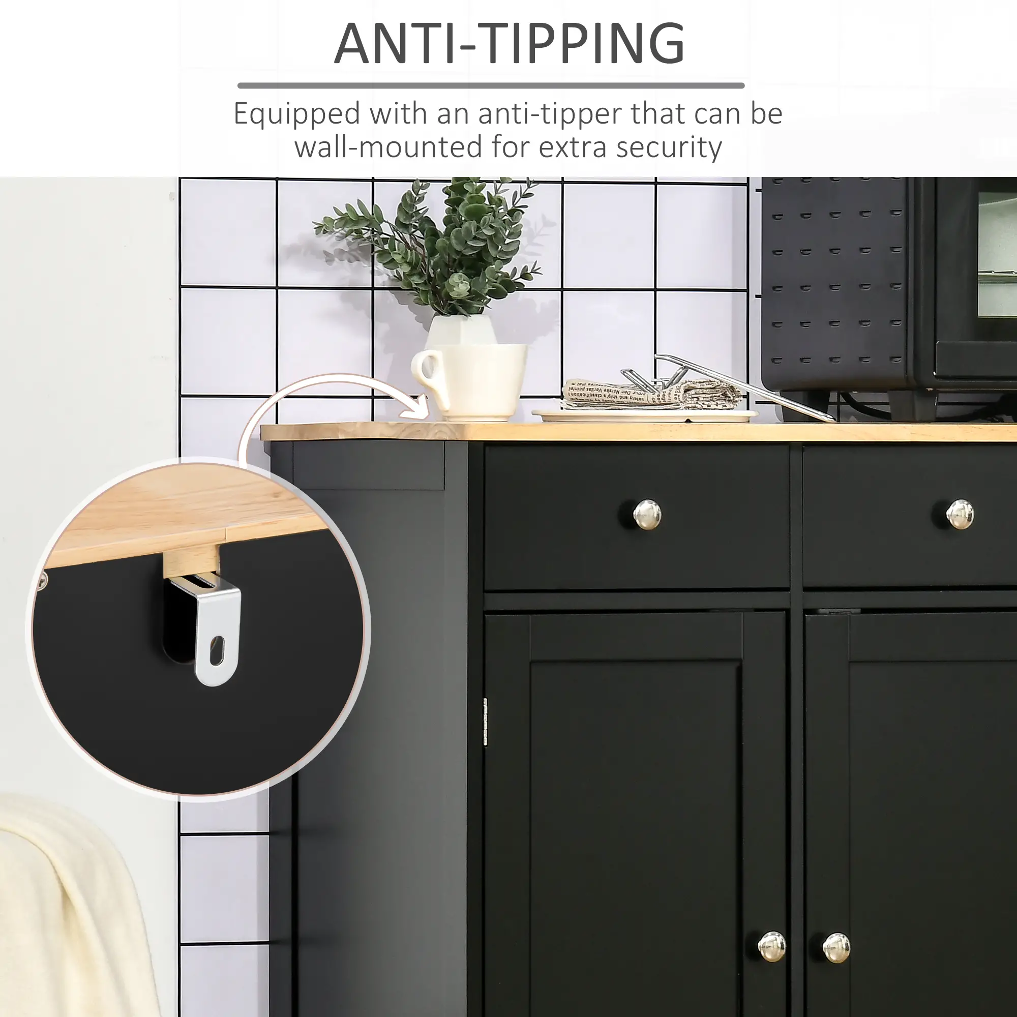 Modern Sideboard, Storage Cabinet with Drawers, Adjustable Shelves, Black - Image 7