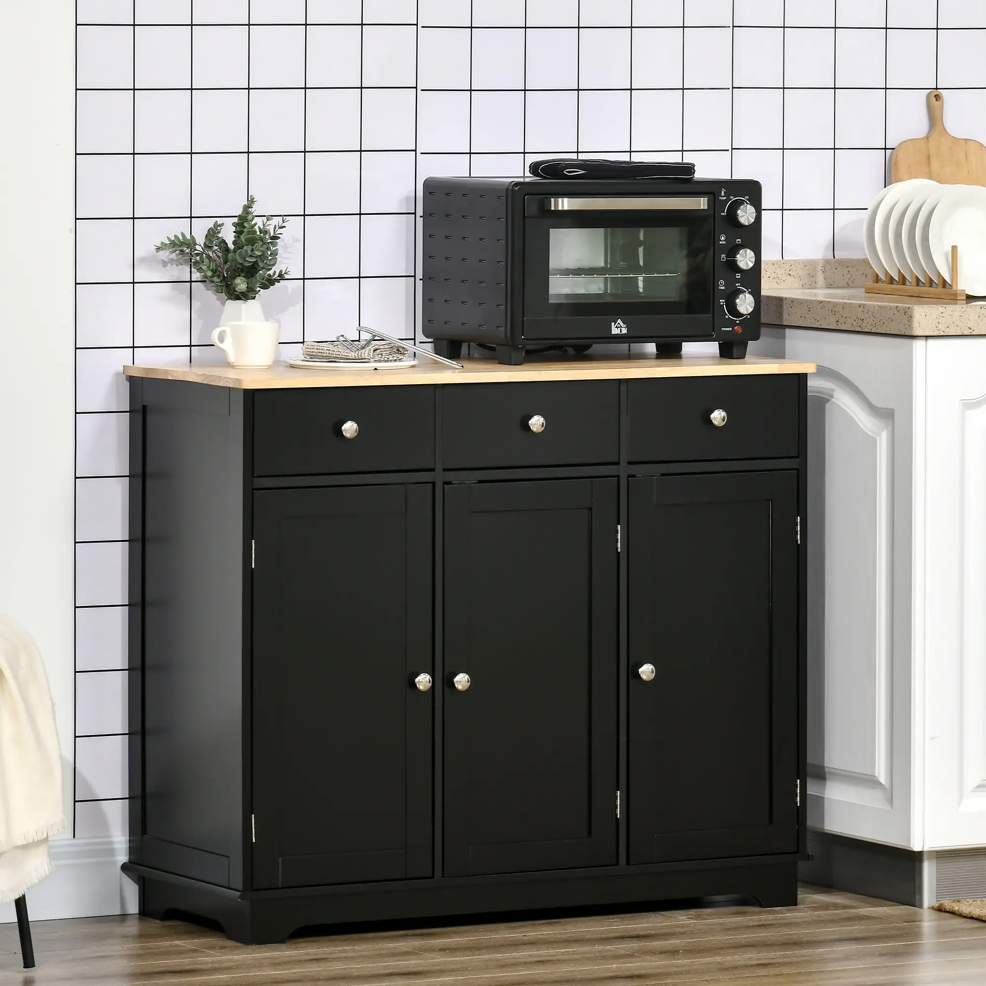 Modern Sideboard, Storage Cabinet with Drawers, Adjustable Shelves, Black - Image 8