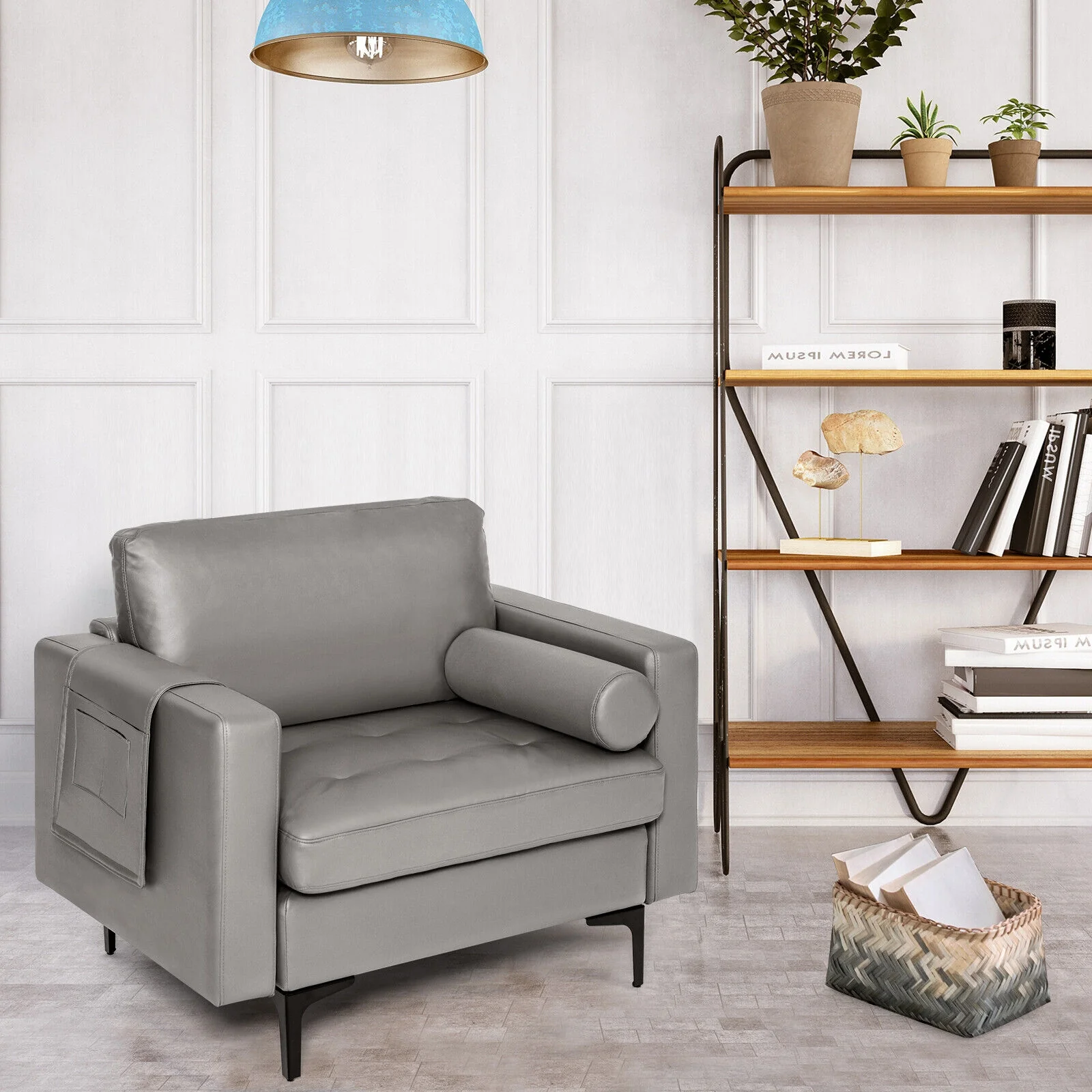 Modern Single Sofa With Storage Pocket, Light Gray - Image 3