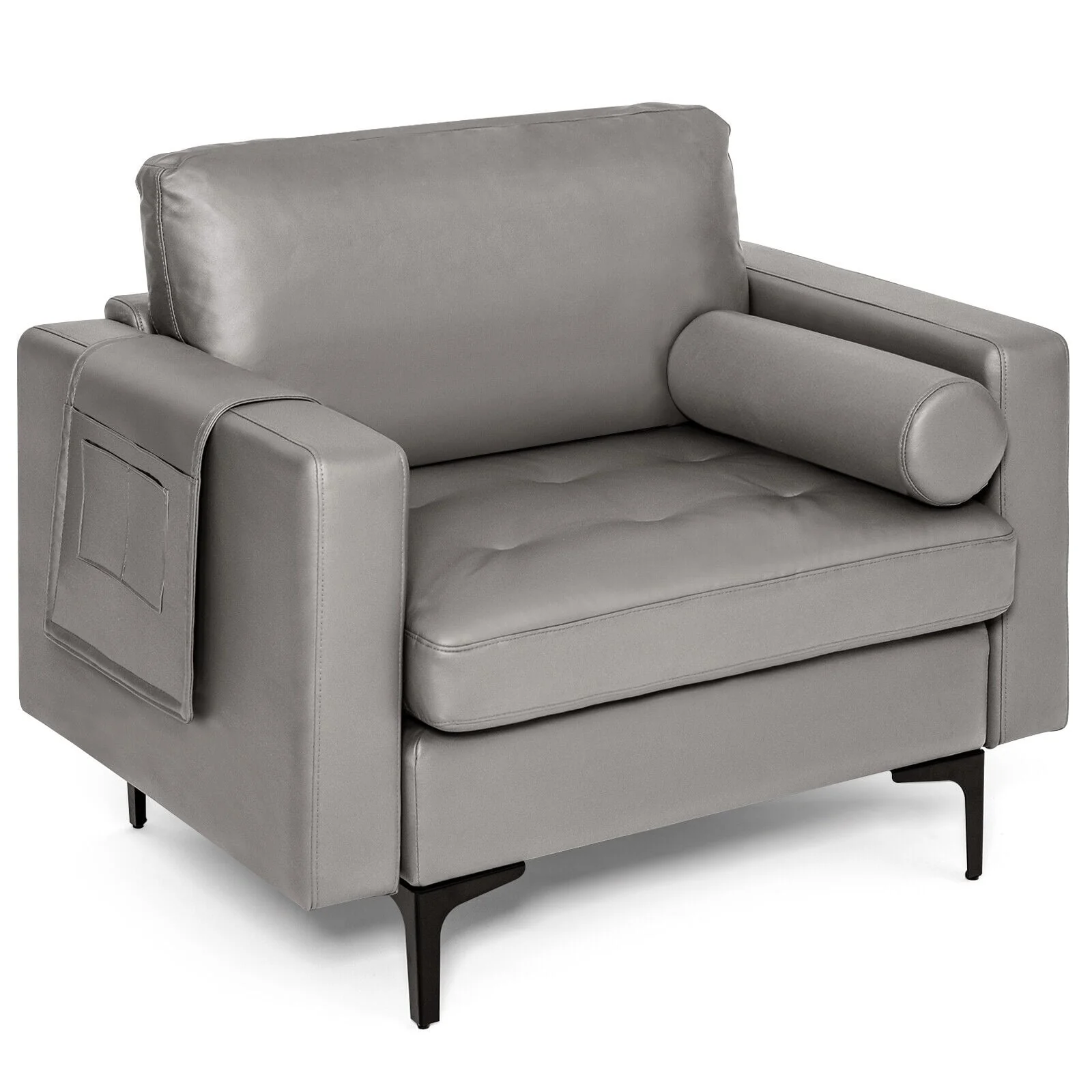 Modern Single Sofa With Storage Pocket, Light Gray - Image 4
