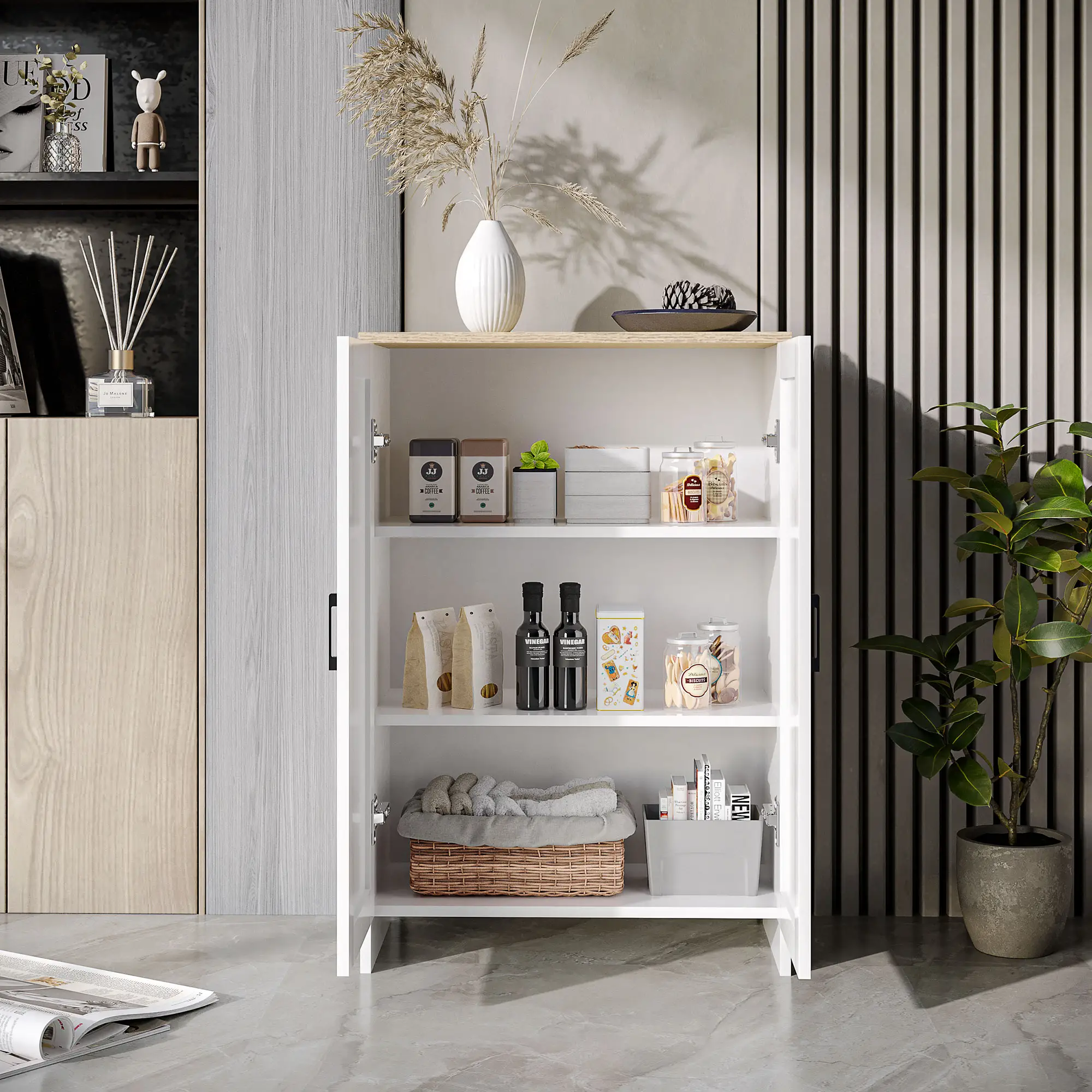 Modern Storage Cabinet, Adjustable Shelf, 23.6" x 11.8" x 35.4", White - Image 9