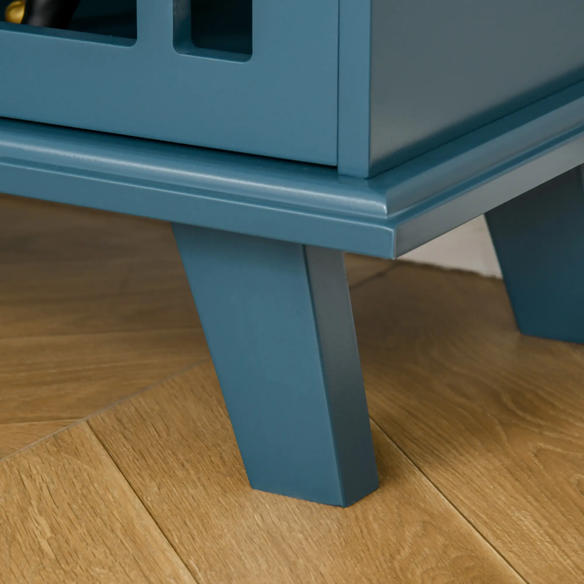 Modern Storage Cabinet with Fretwork Doors, Shelf, Blue - Image 10
