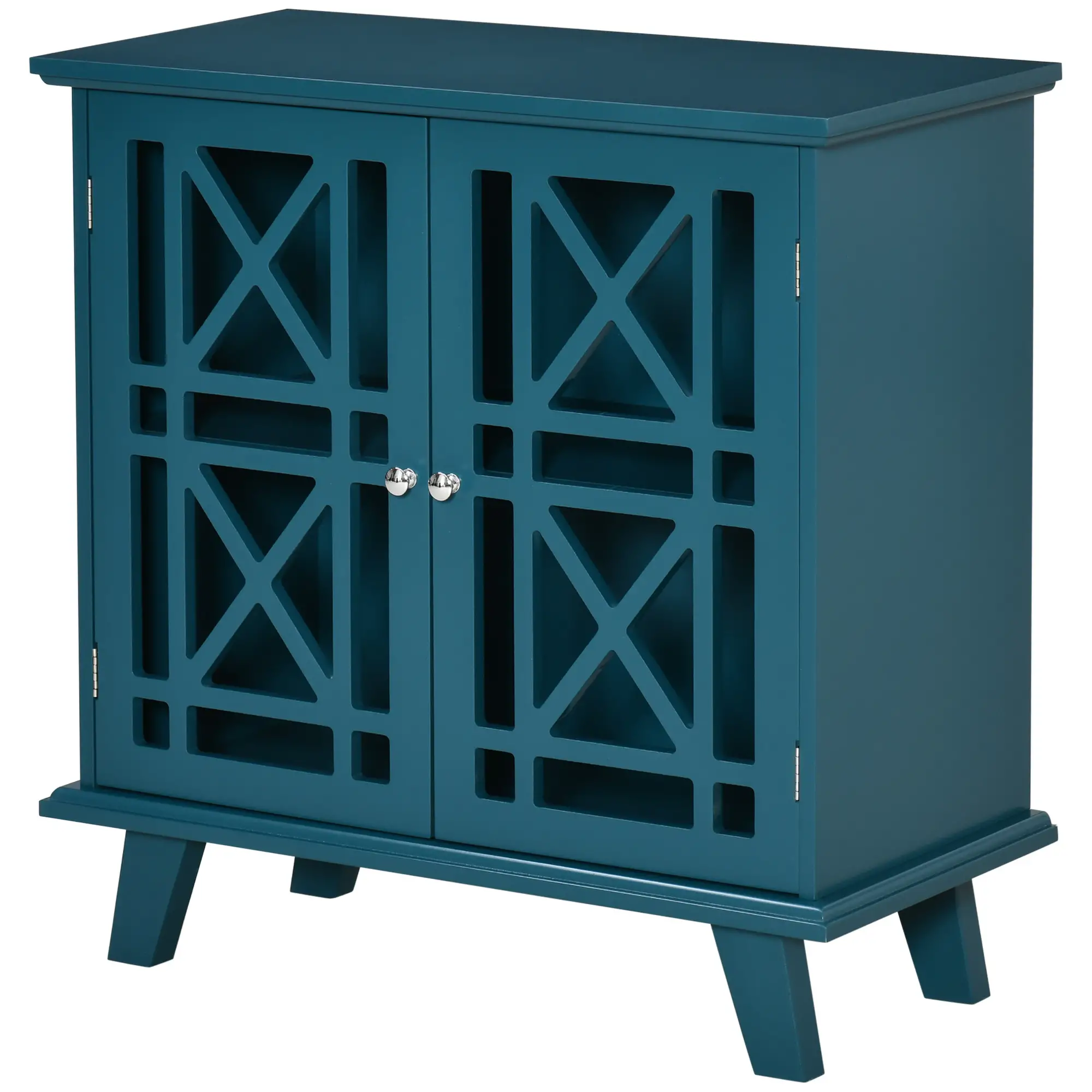 Modern Storage Cabinet with Fretwork Doors, Shelf, Blue - Image 11