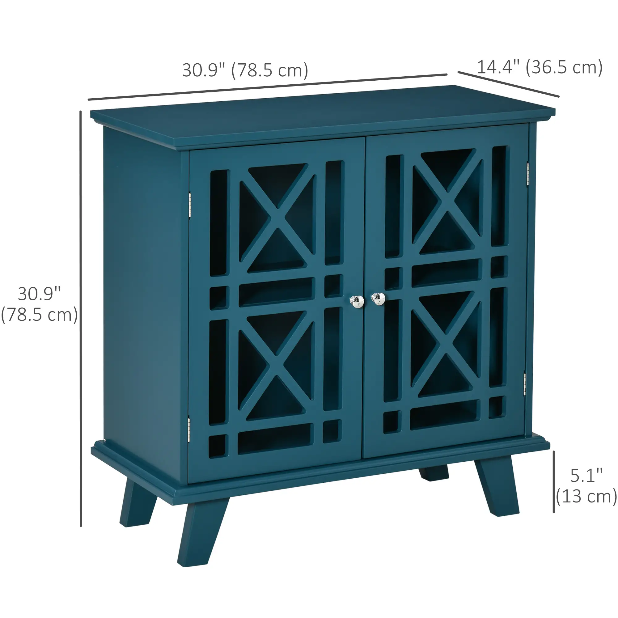 Modern Storage Cabinet with Fretwork Doors, Shelf, Blue - Image 3