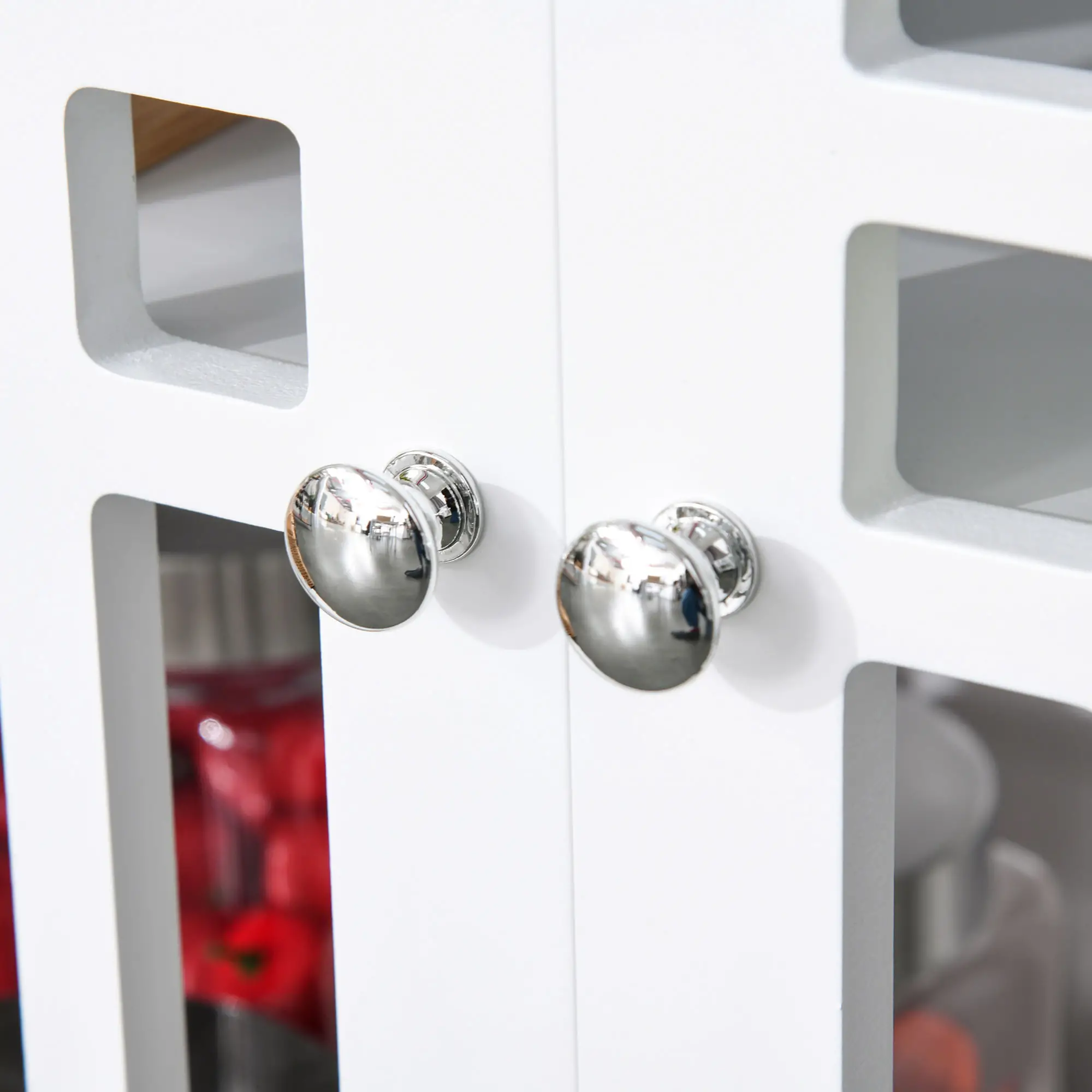 Modern Storage Cabinet with Fretwork Doors, Shelf, White - Image 10