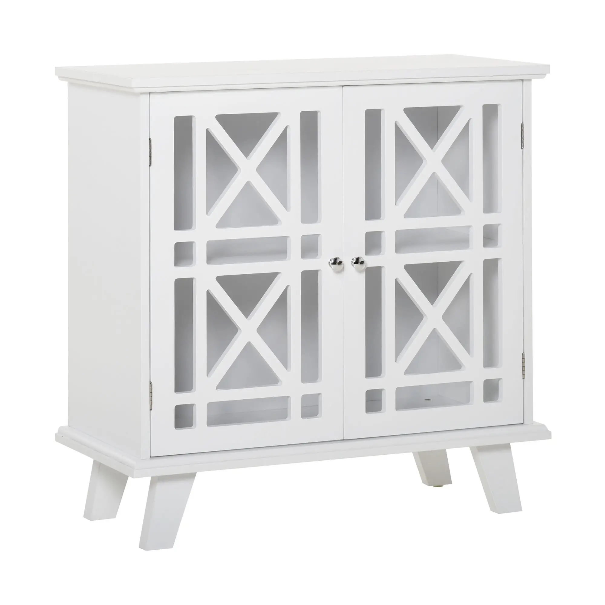 Modern Storage Cabinet with Fretwork Doors, Shelf, White - Image 13