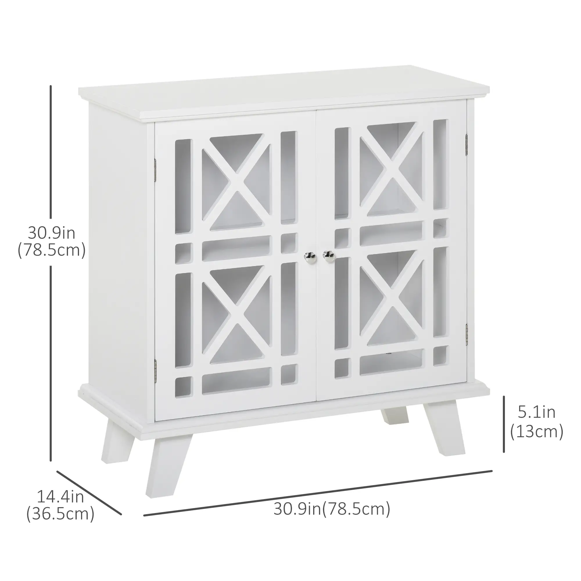 Modern Storage Cabinet with Fretwork Doors, Shelf, White - Image 3