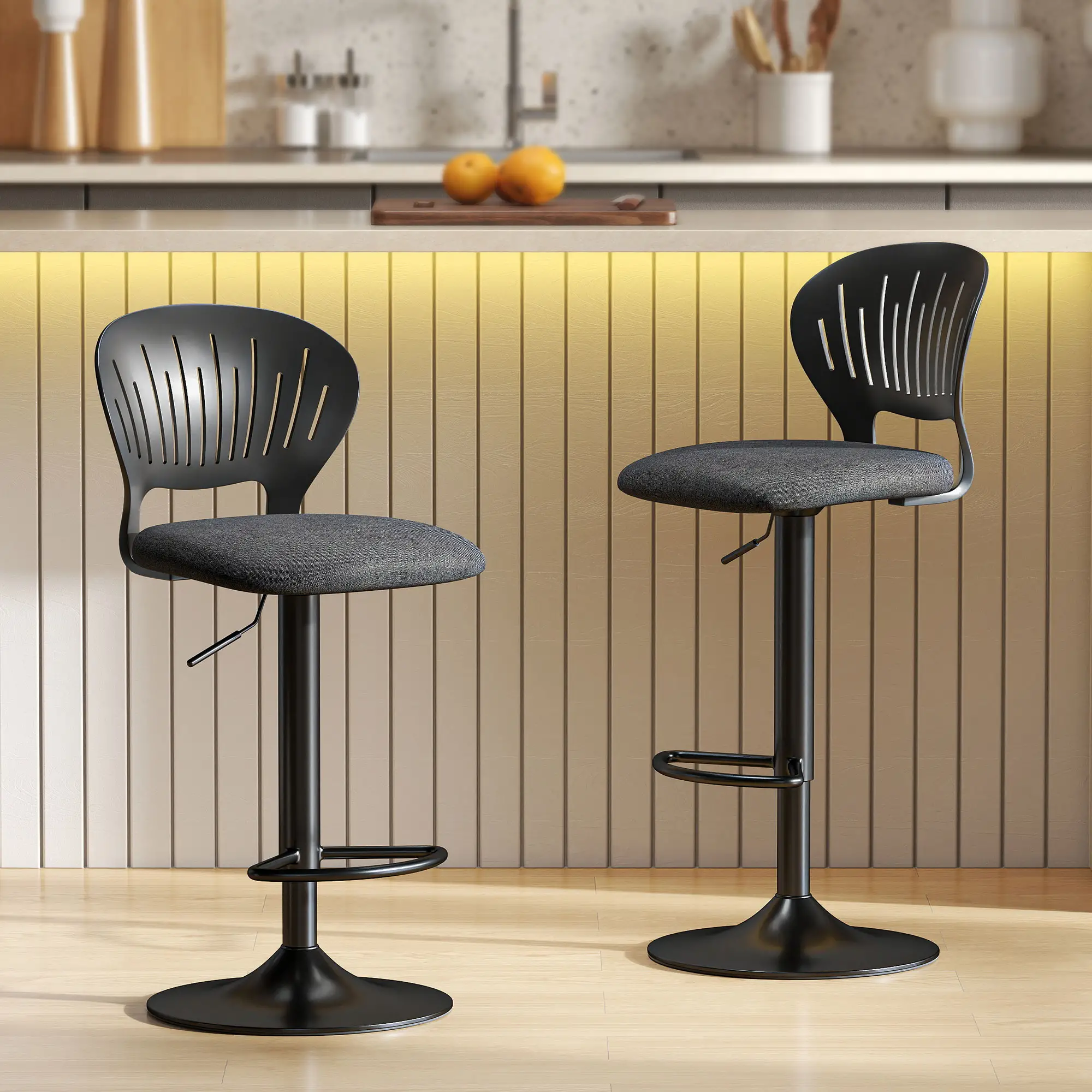 Modern Swivel Bar Stools, Set of 2, Counter Height, Black - Image 2