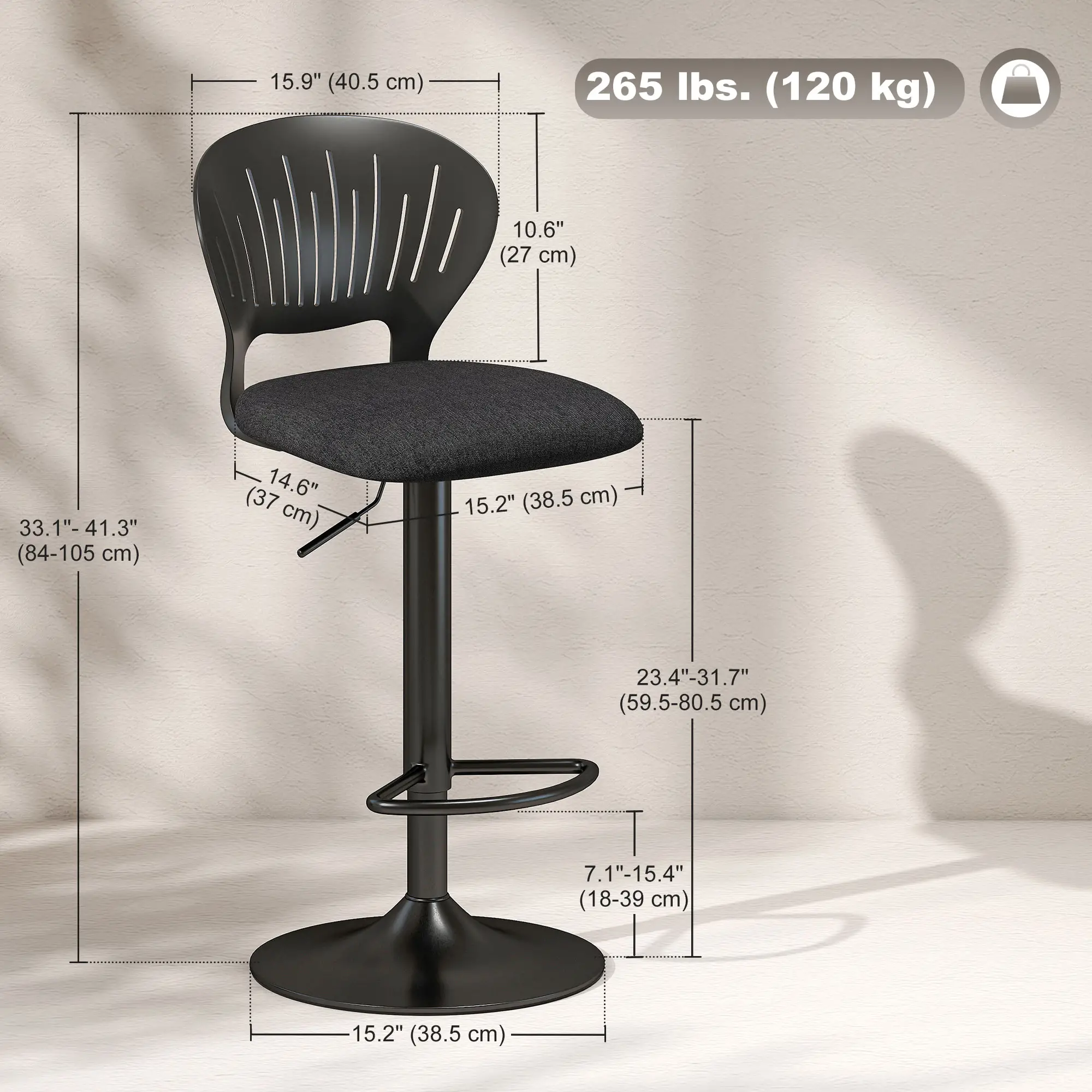 Modern Swivel Bar Stools, Set of 2, Counter Height, Black - Image 3