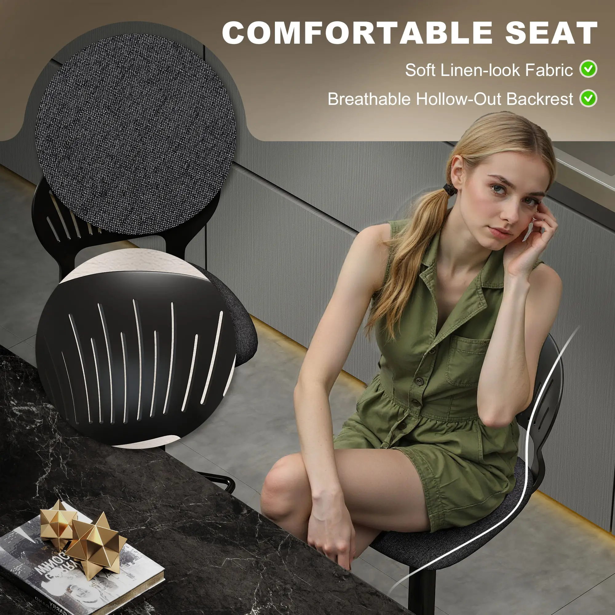 Modern Swivel Bar Stools, Set of 2, Counter Height, Black - Image 4
