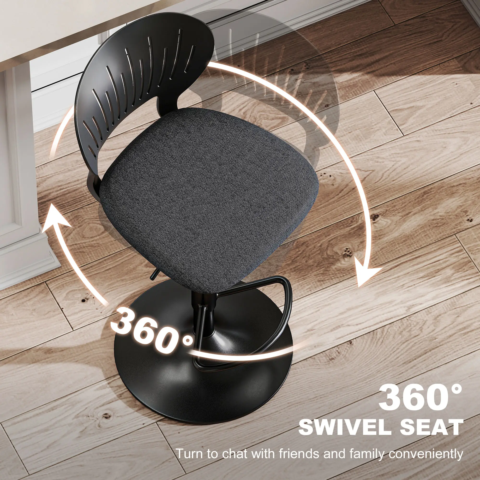 Modern Swivel Bar Stools, Set of 2, Counter Height, Black - Image 5
