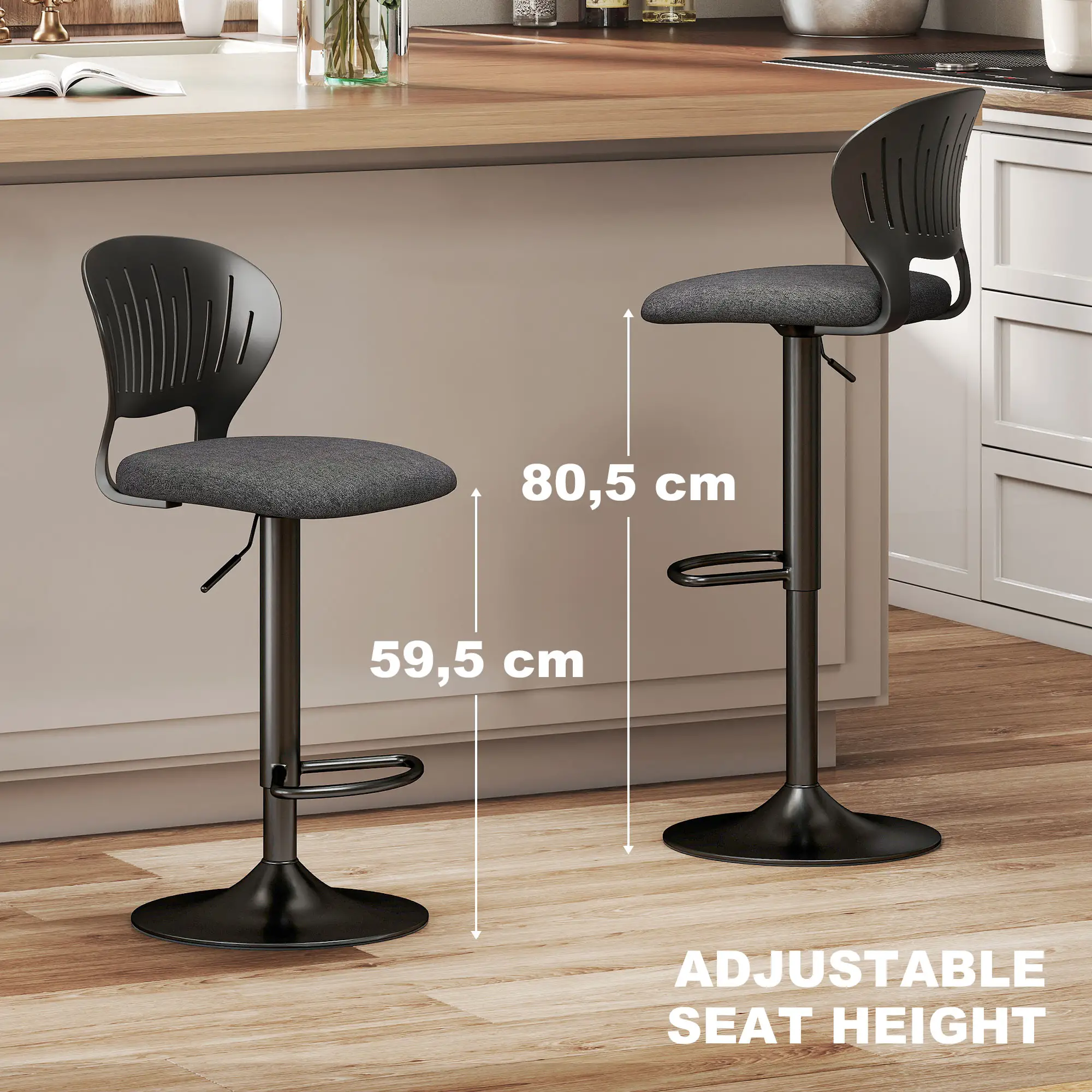 Modern Swivel Bar Stools, Set of 2, Counter Height, Black - Image 6