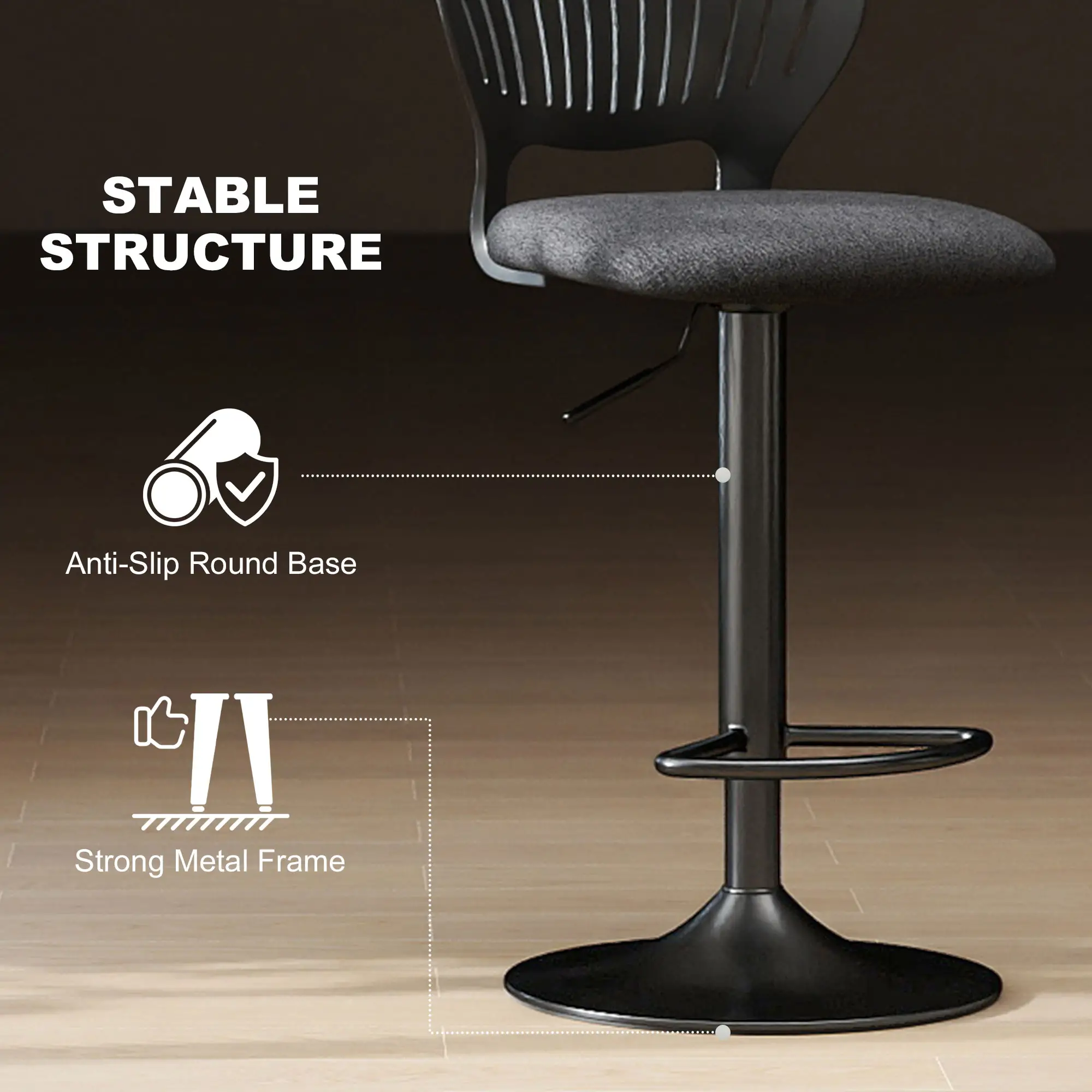 Modern Swivel Bar Stools, Set of 2, Counter Height, Black - Image 7