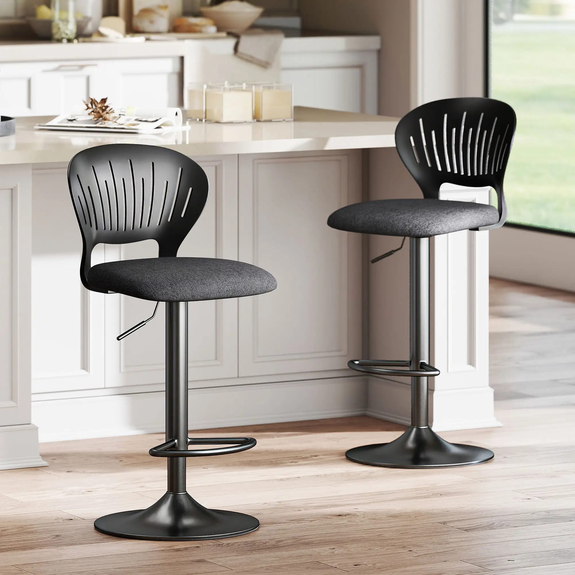 Modern Swivel Bar Stools, Set of 2, Counter Height, Black - Image 8