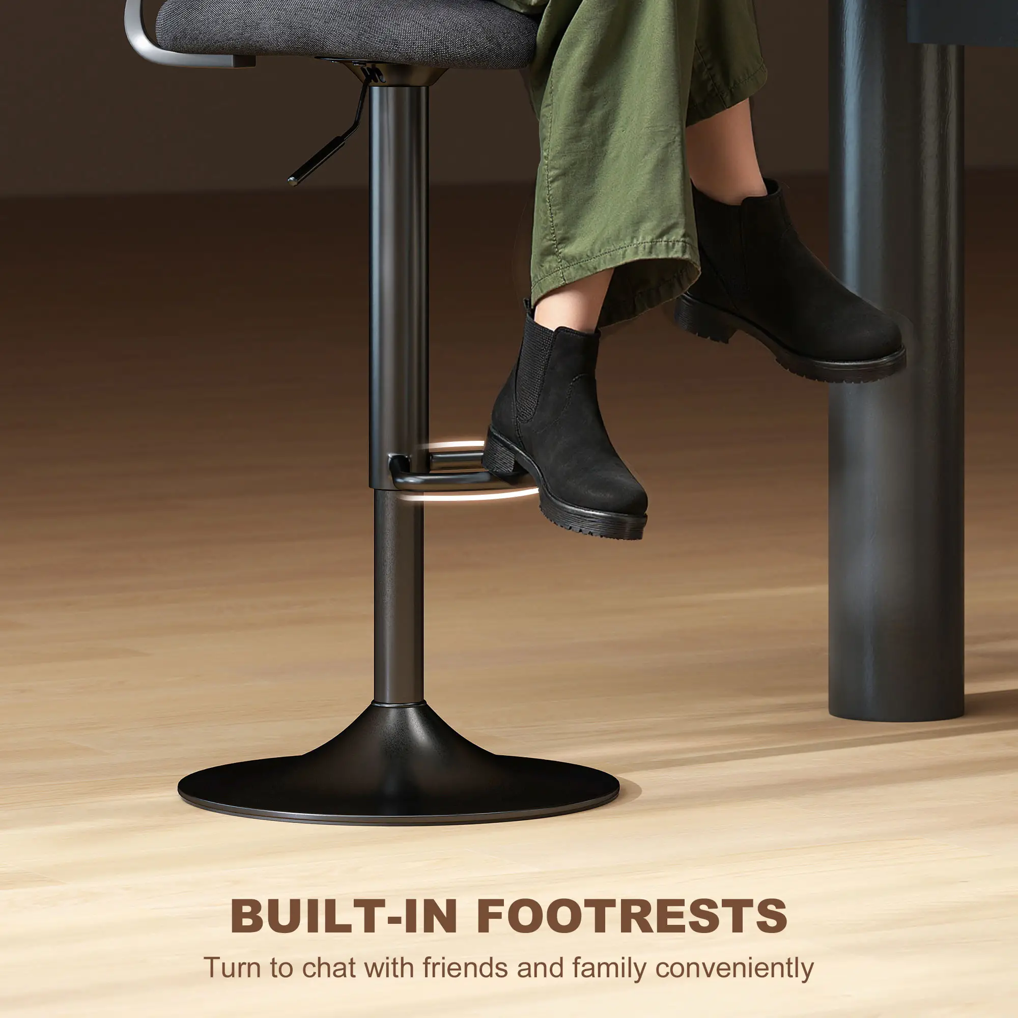 Modern Swivel Bar Stools, Set of 2, Counter Height, Black - Image 9