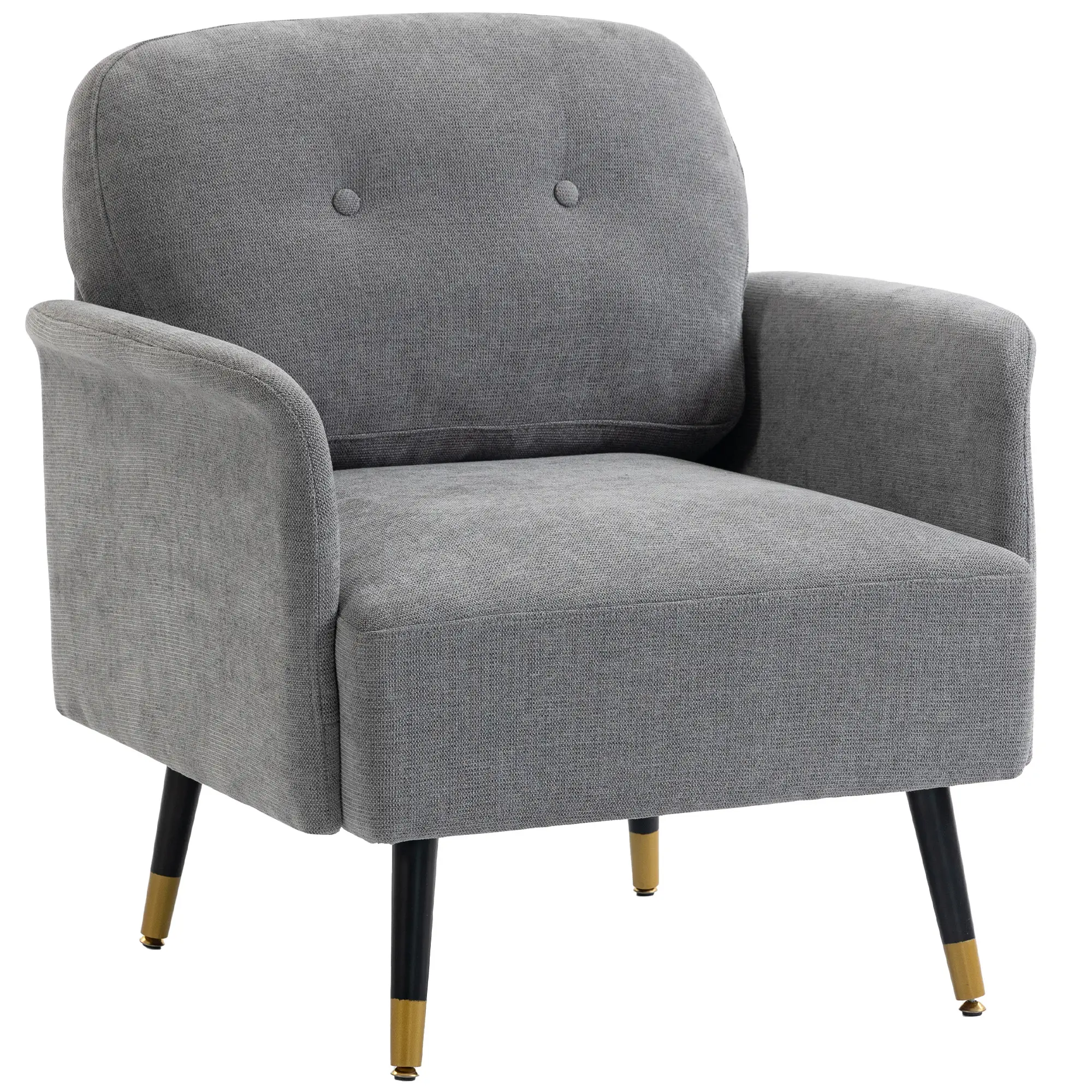 Modern Tufted Accent Chair, Metal Legs, Upholstered Reading Armchair, Grey