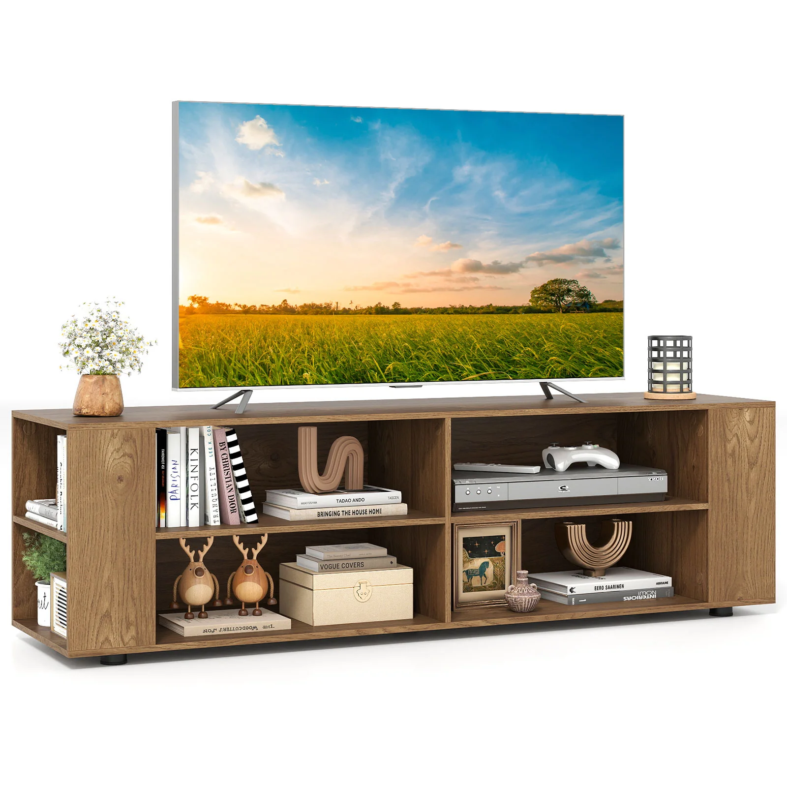 Modern TV Stand, Wood Storage Console Entertainment Center, Natural - Image 5