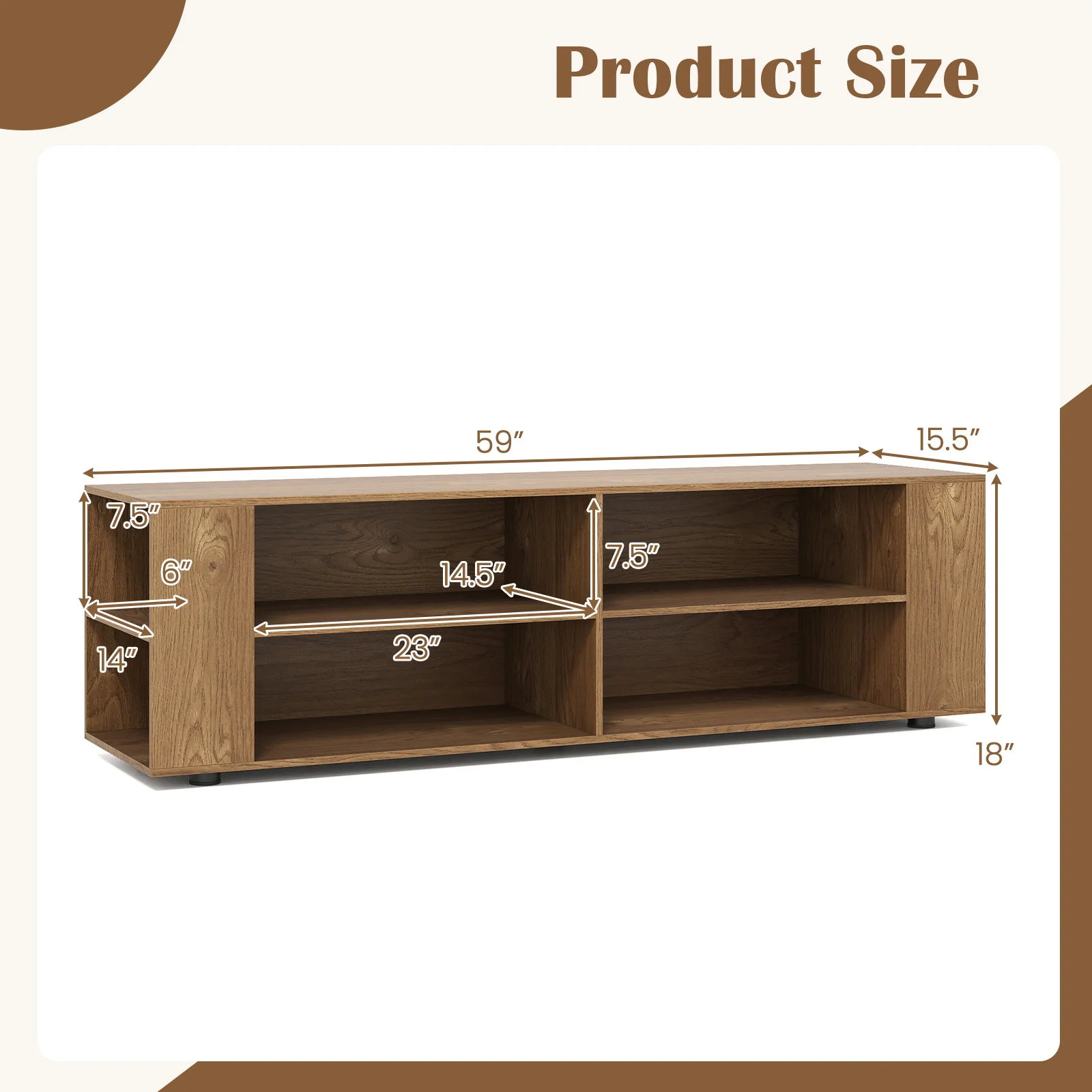 Modern TV Stand, Wood Storage Console Entertainment Center, Natural - Image 6