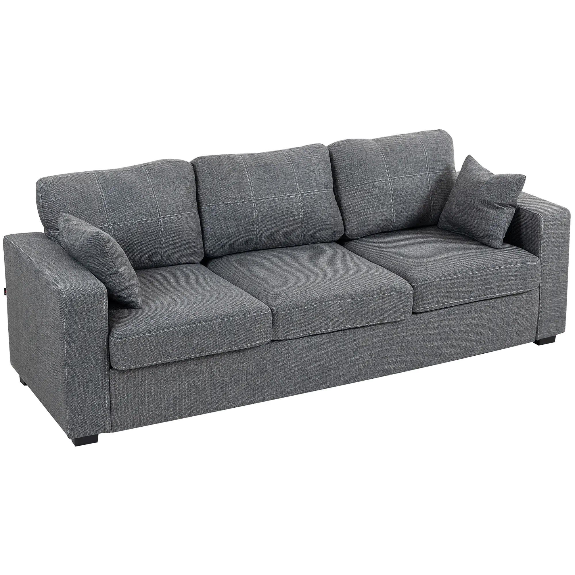 Modern Upholstered 3 Seater Sofa, Deep Seat, Dark Grey