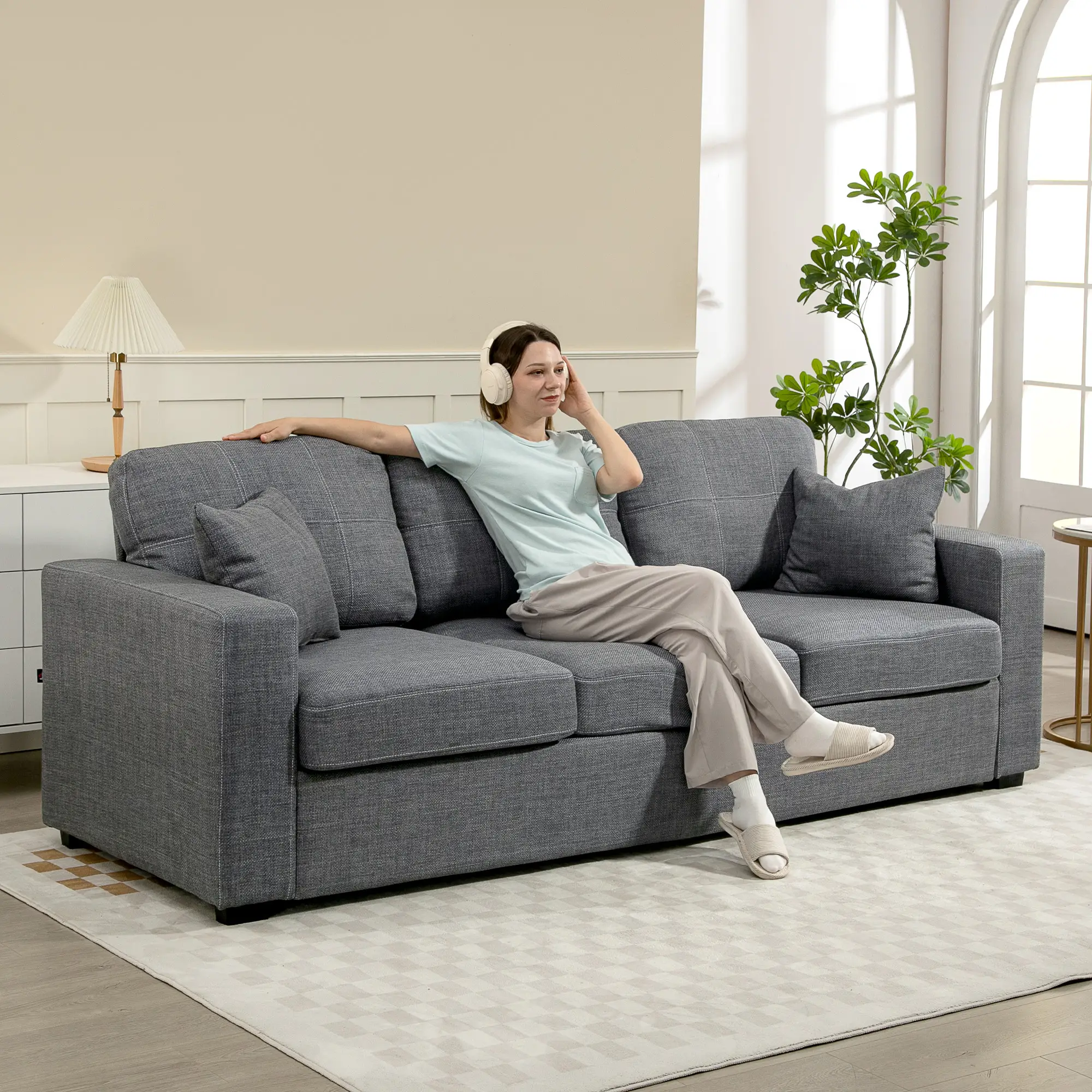 Modern Upholstered 3 Seater Sofa, Deep Seat, Dark Grey - Image 2