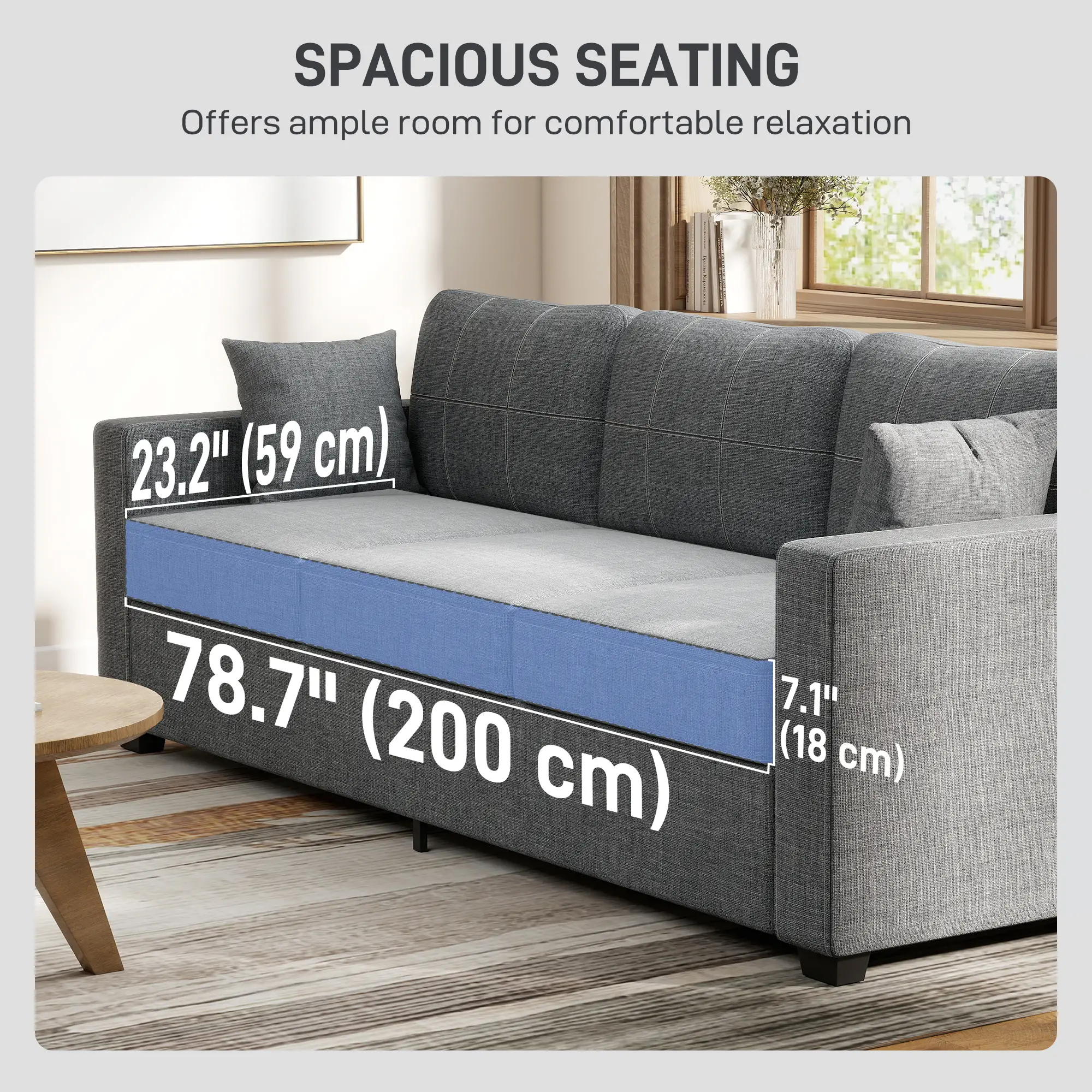 Modern Upholstered 3 Seater Sofa, Deep Seat, Dark Grey - Image 4