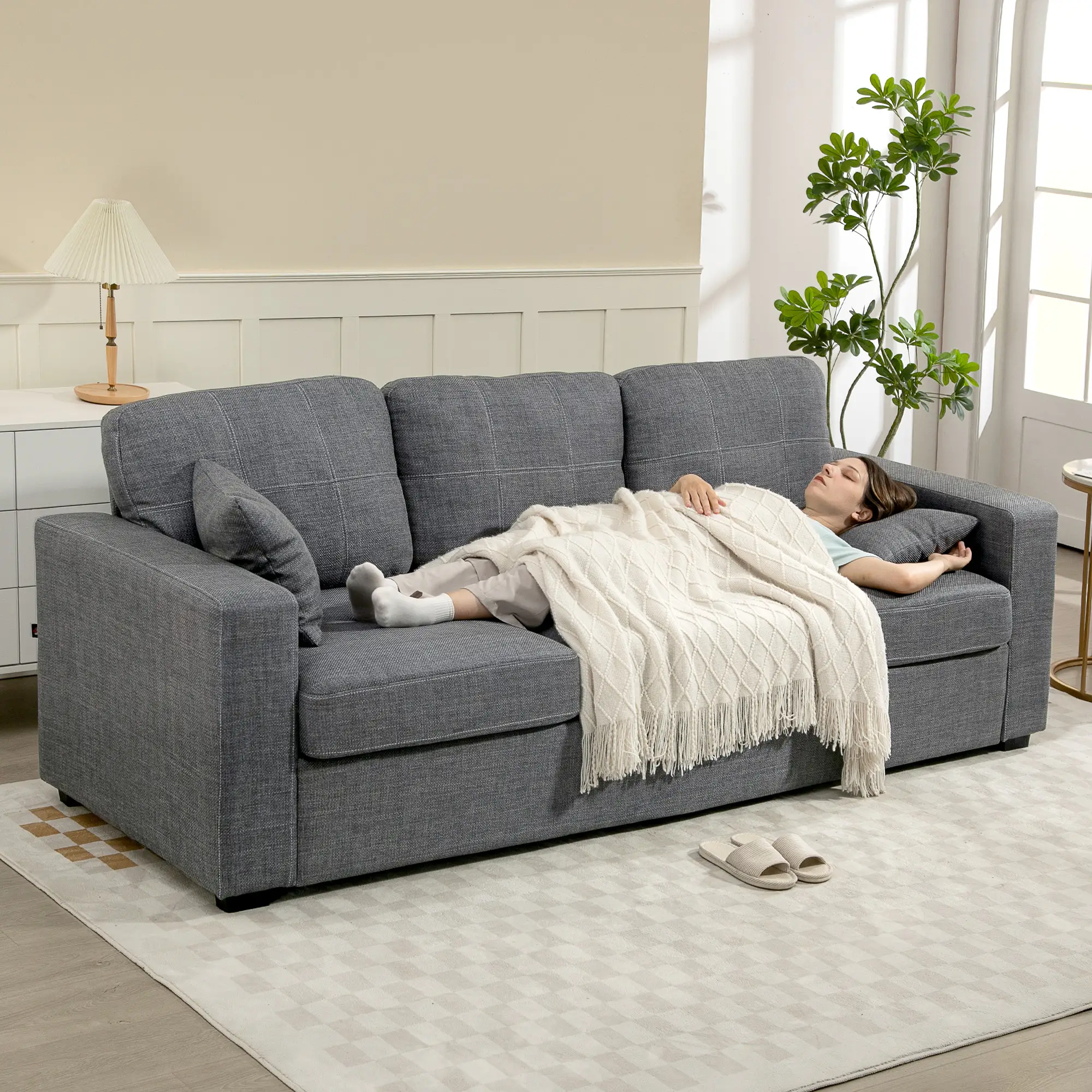 Modern Upholstered 3 Seater Sofa, Deep Seat, Dark Grey - Image 7
