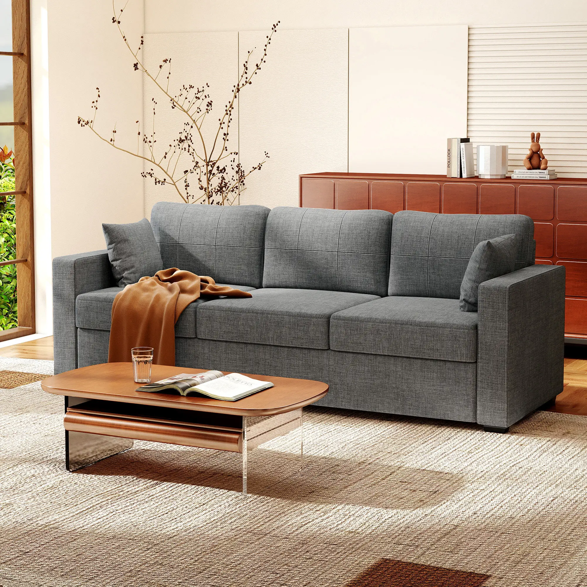 Modern Upholstered 3 Seater Sofa, Deep Seat, Dark Grey - Image 8