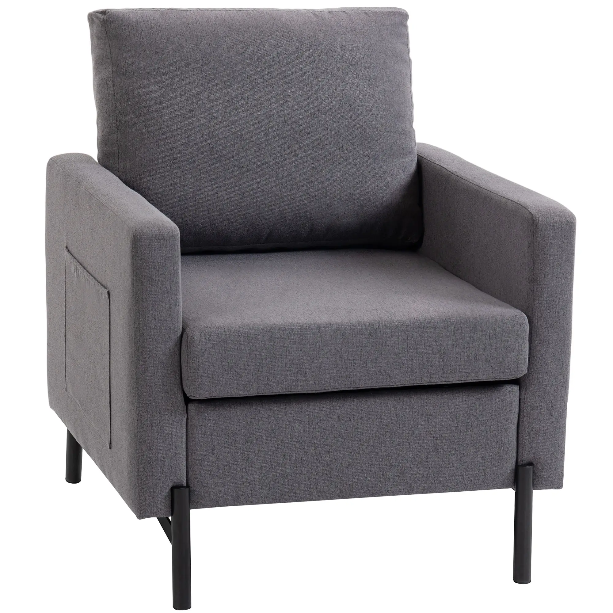 Modern Upholstered Armchair With Side Pockets, Cushion, Dark Grey - Image 11