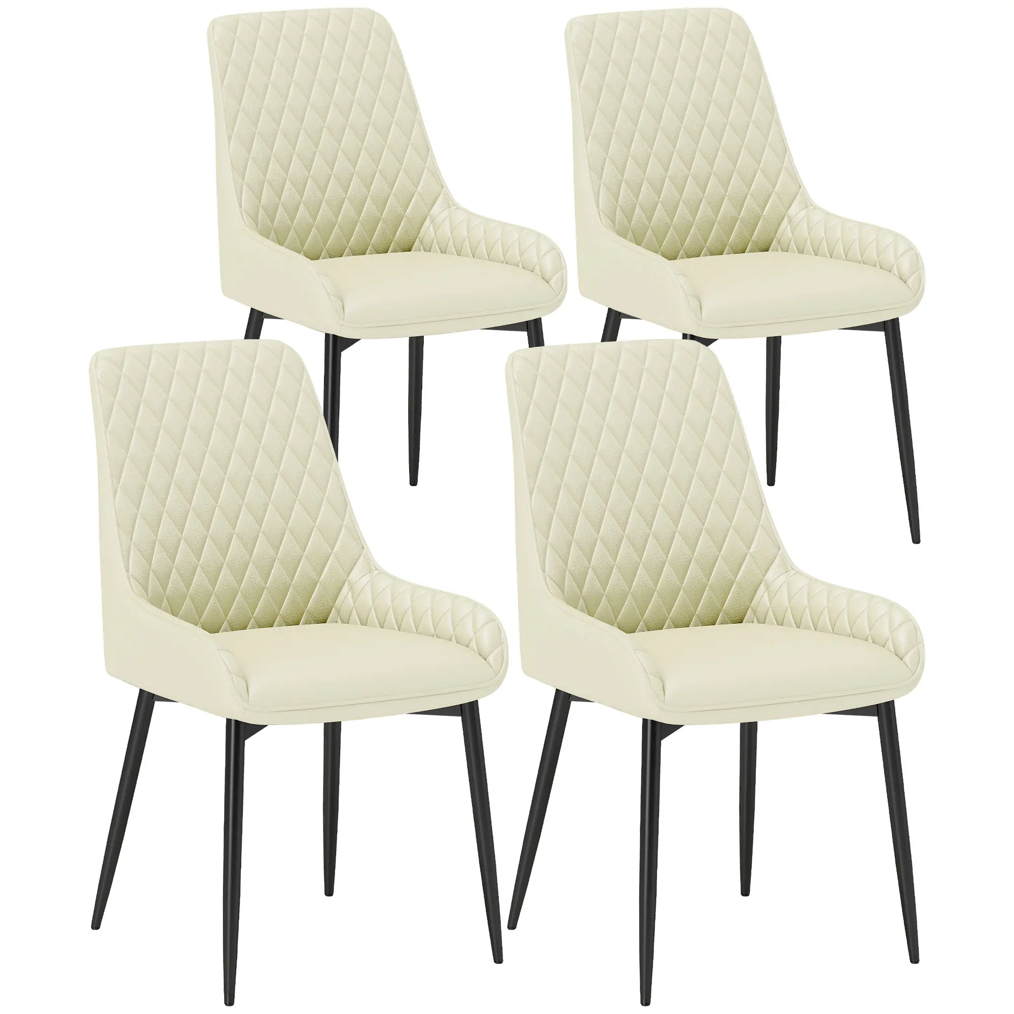 Modern Upholstered Dining Chairs, Set of 4, Diamond Tufting, Steel Legs, Cream - Image 11