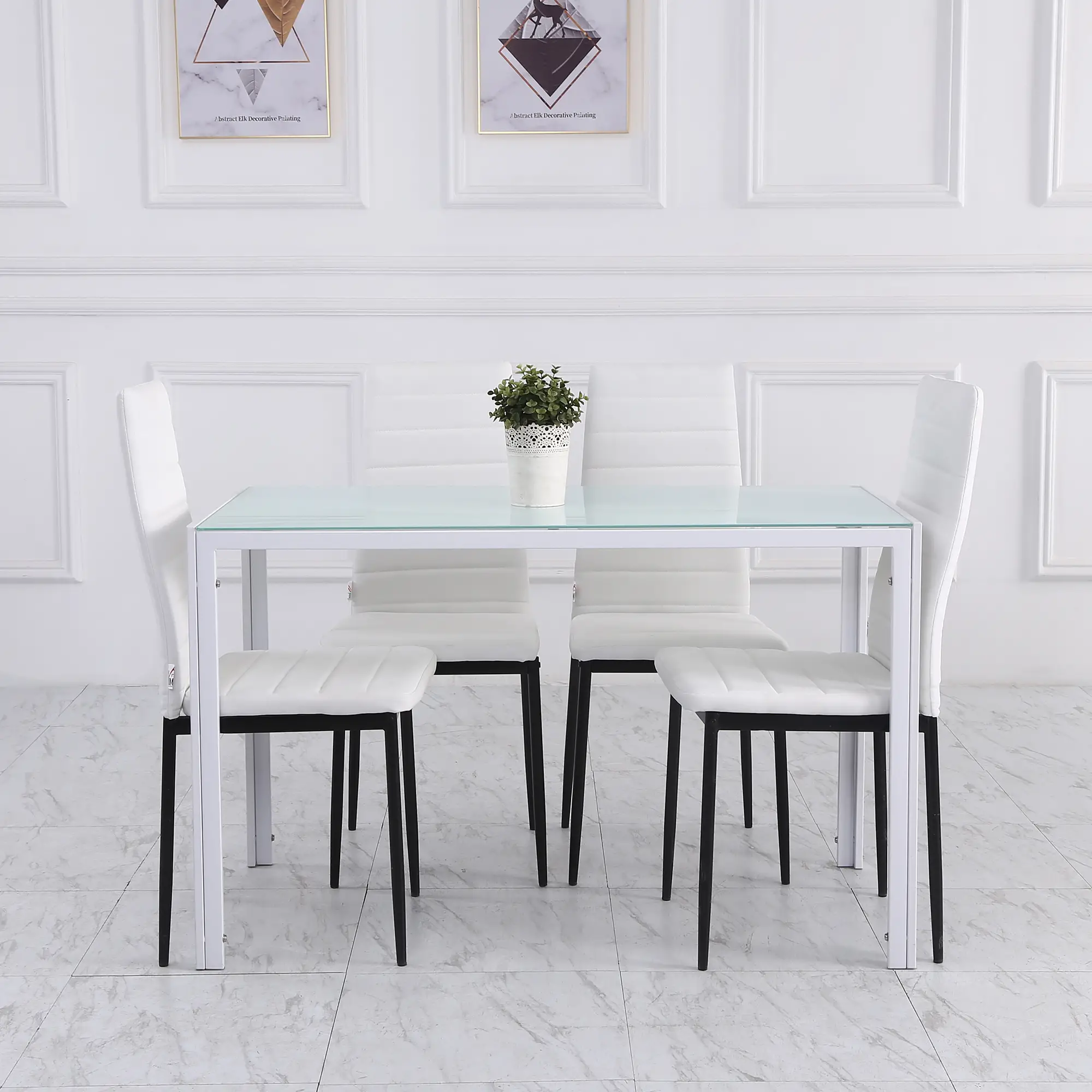 Modern Upholstered Dining Chairs, Set of 4, Linen Fabric, Metal Legs, White - Image 10