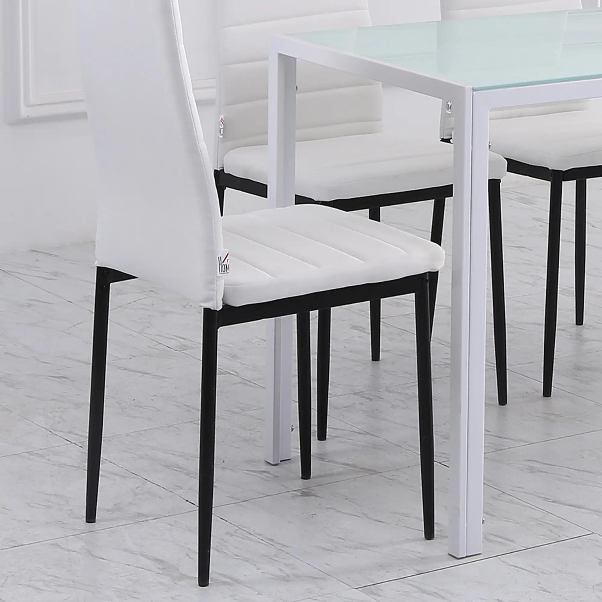 Modern Upholstered Dining Chairs, Set of 4, Linen Fabric, Metal Legs, White - Image 6