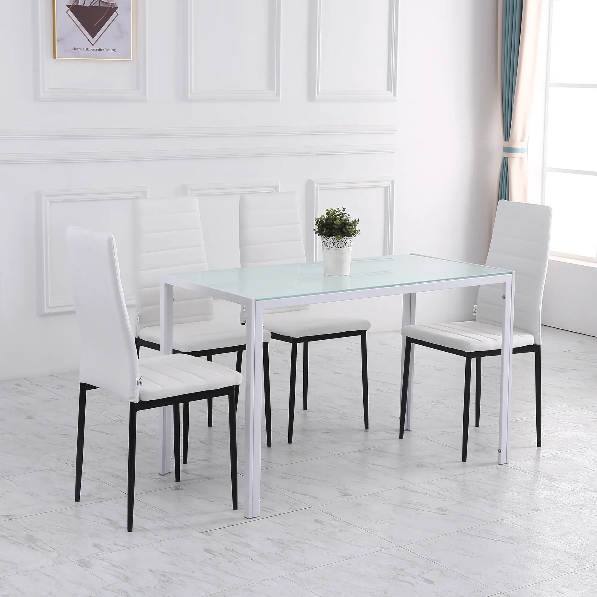 Modern Upholstered Dining Chairs, Set of 4, Linen Fabric, Metal Legs, White - Image 7