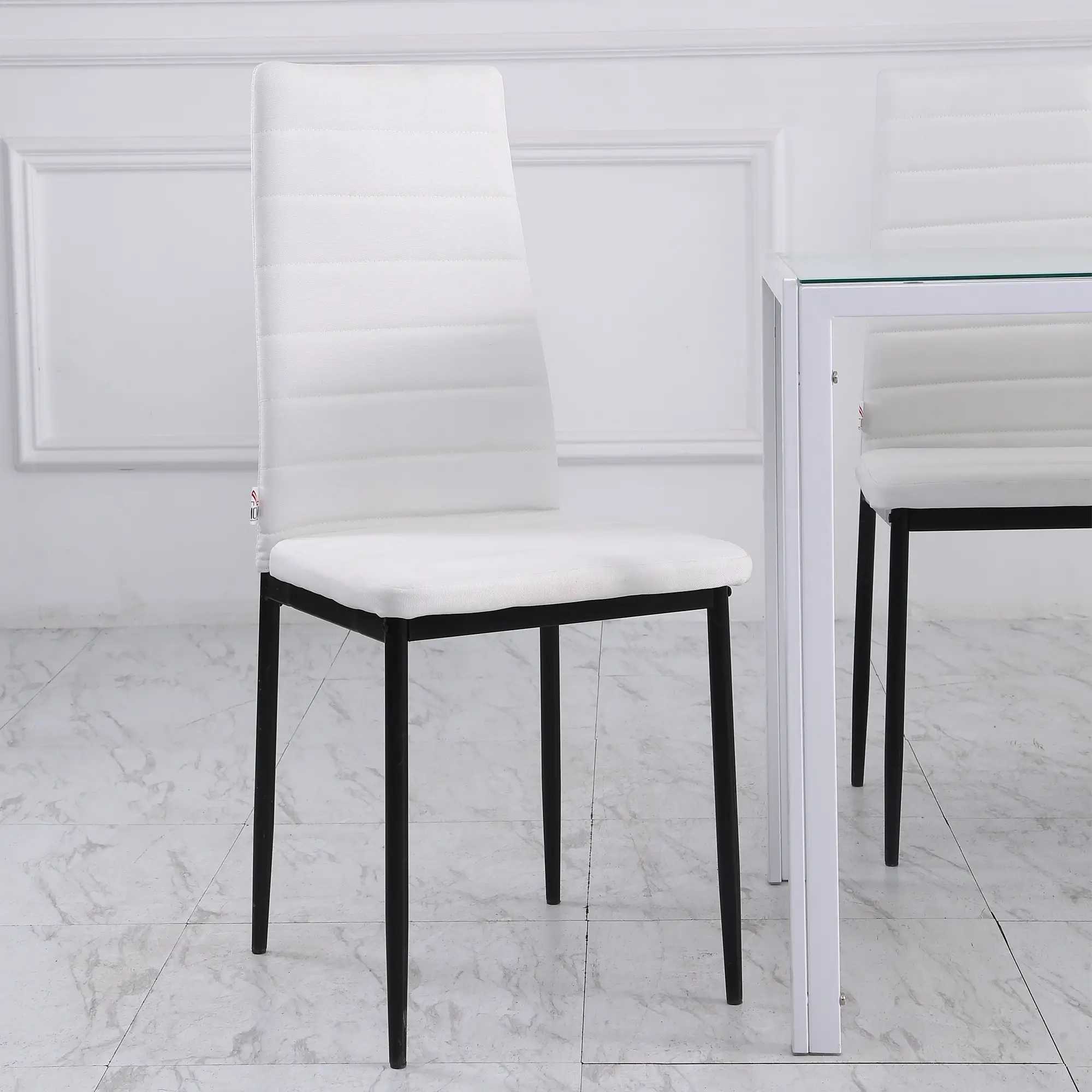 Modern Upholstered Dining Chairs, Set of 4, Linen Fabric, Metal Legs, White - Image 9