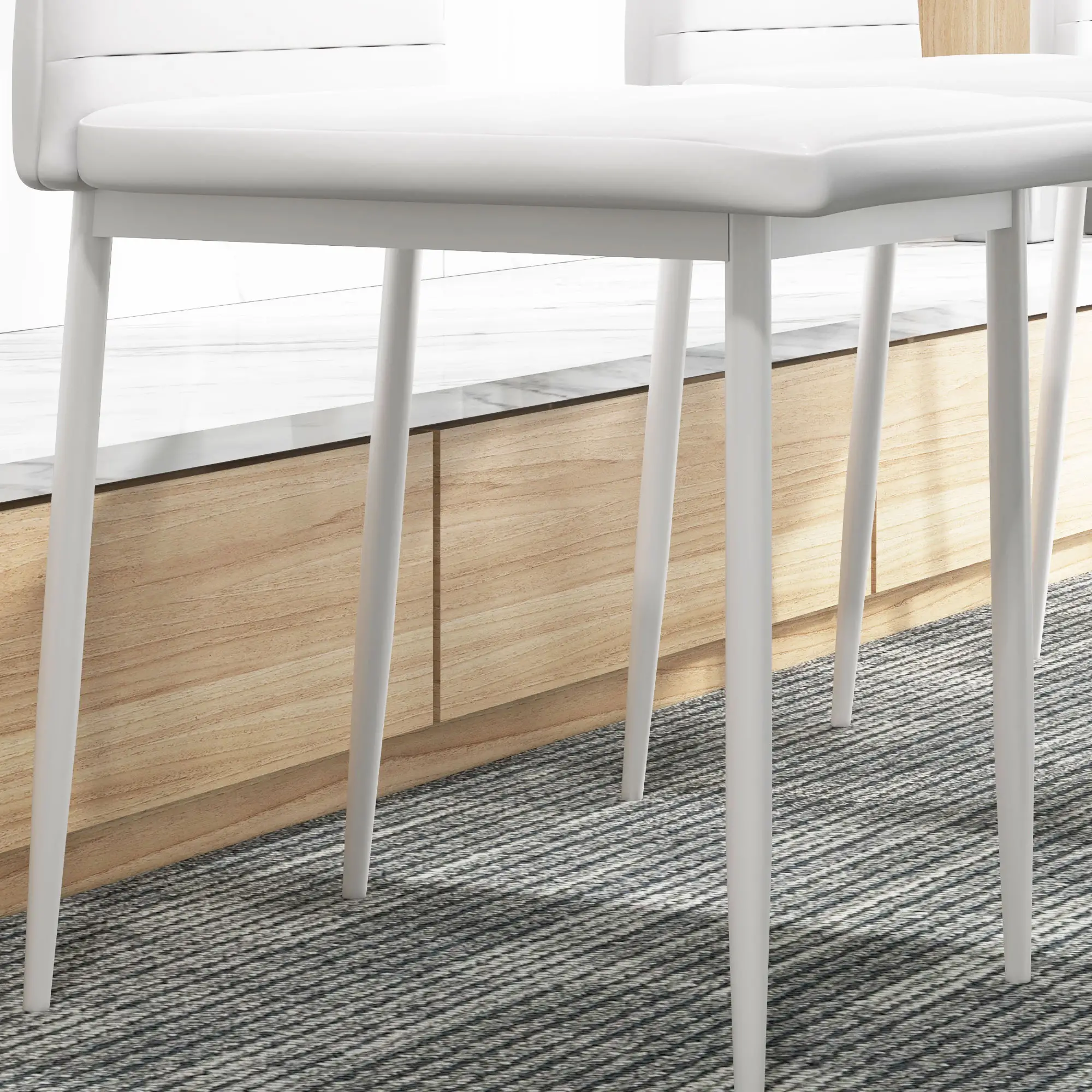 Modern Upholstered PU Leather Dining Chairs, Set of 6, White - Image 10