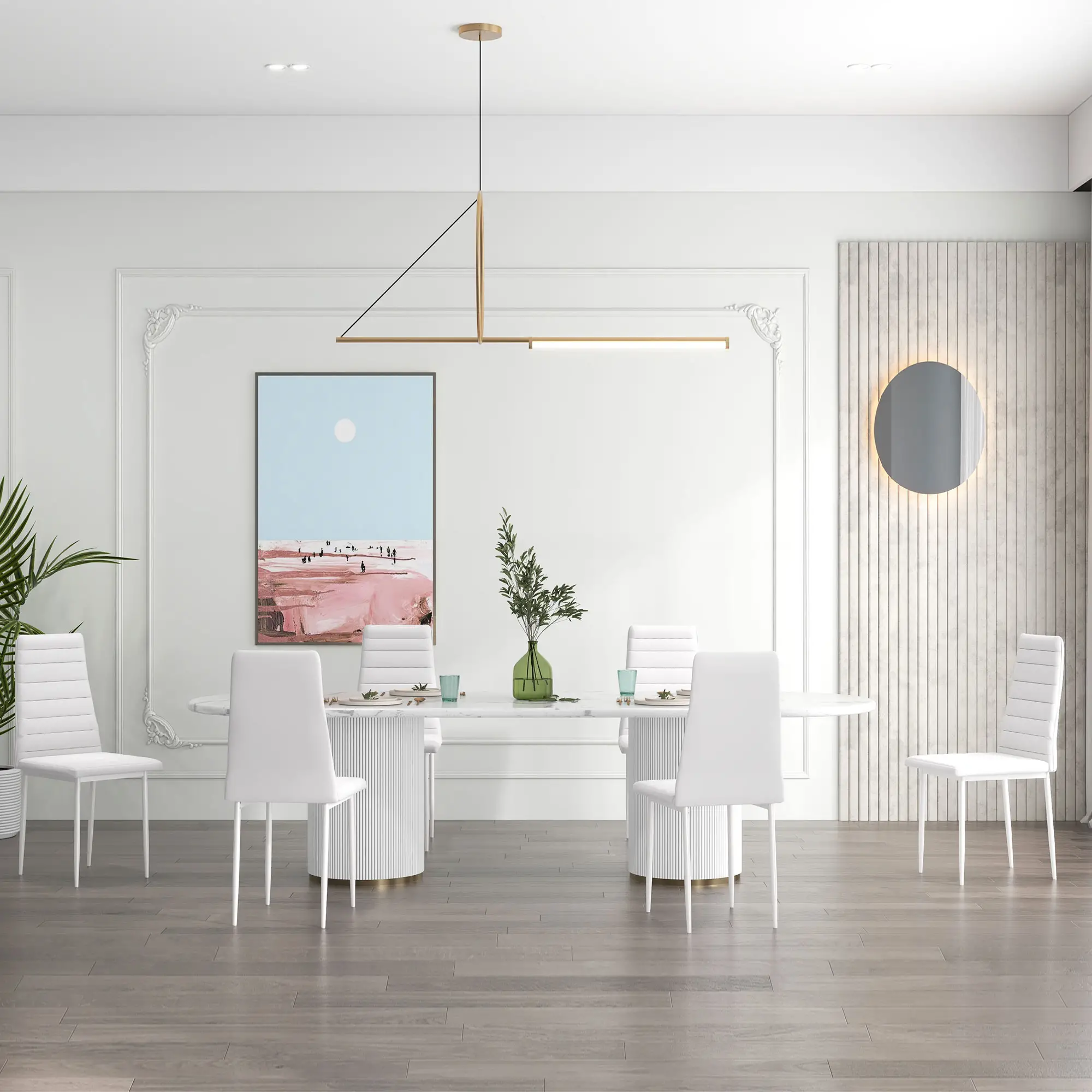 Modern Upholstered PU Leather Dining Chairs, Set of 6, White - Image 2