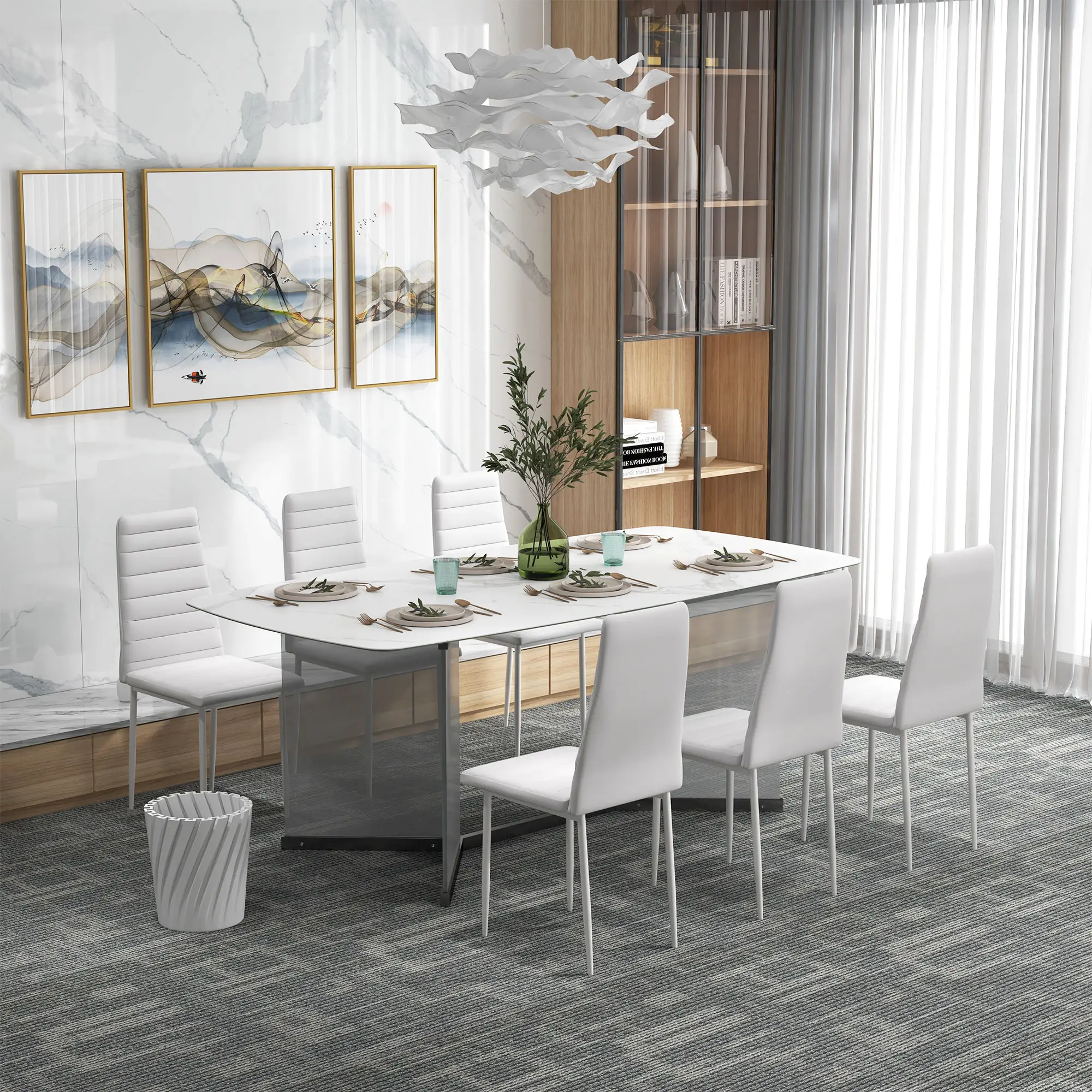 Modern Upholstered PU Leather Dining Chairs, Set of 6, White - Image 6