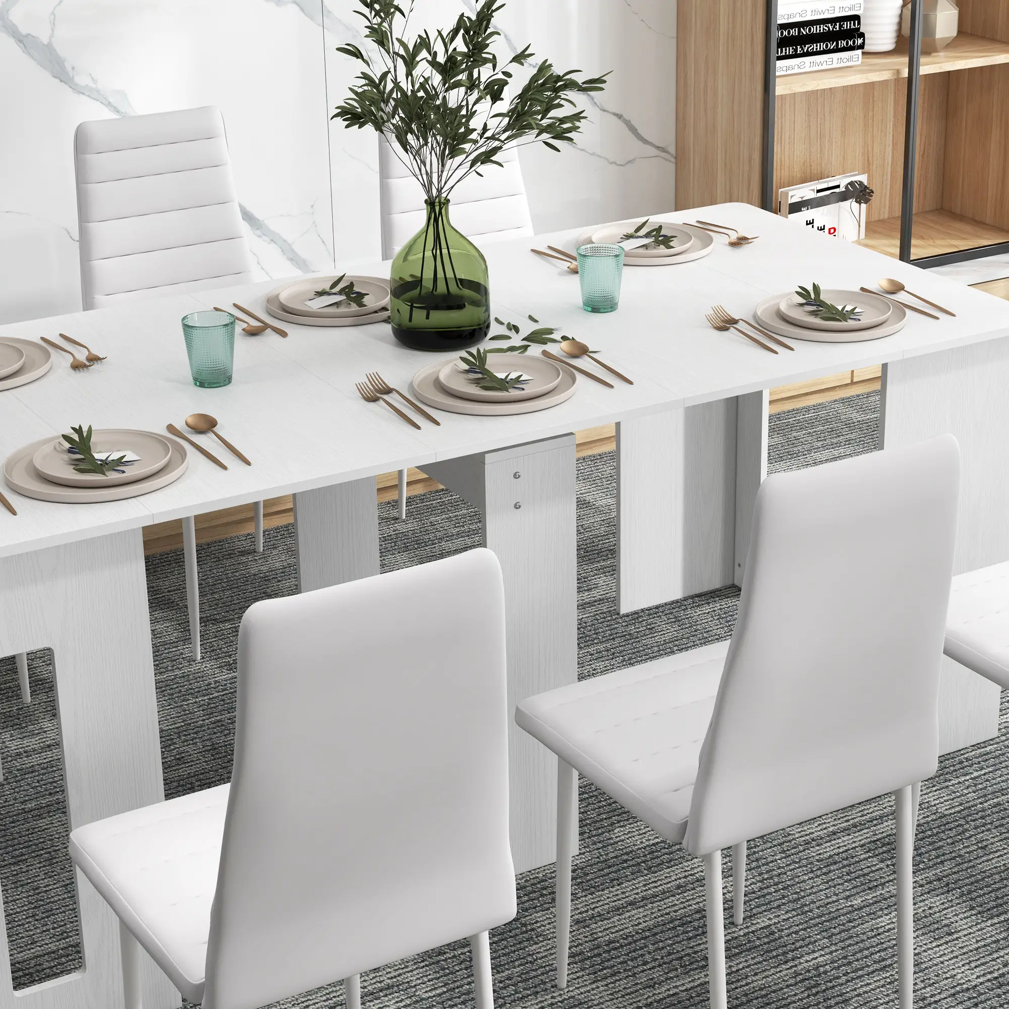 Modern Upholstered PU Leather Dining Chairs, Set of 6, White - Image 7