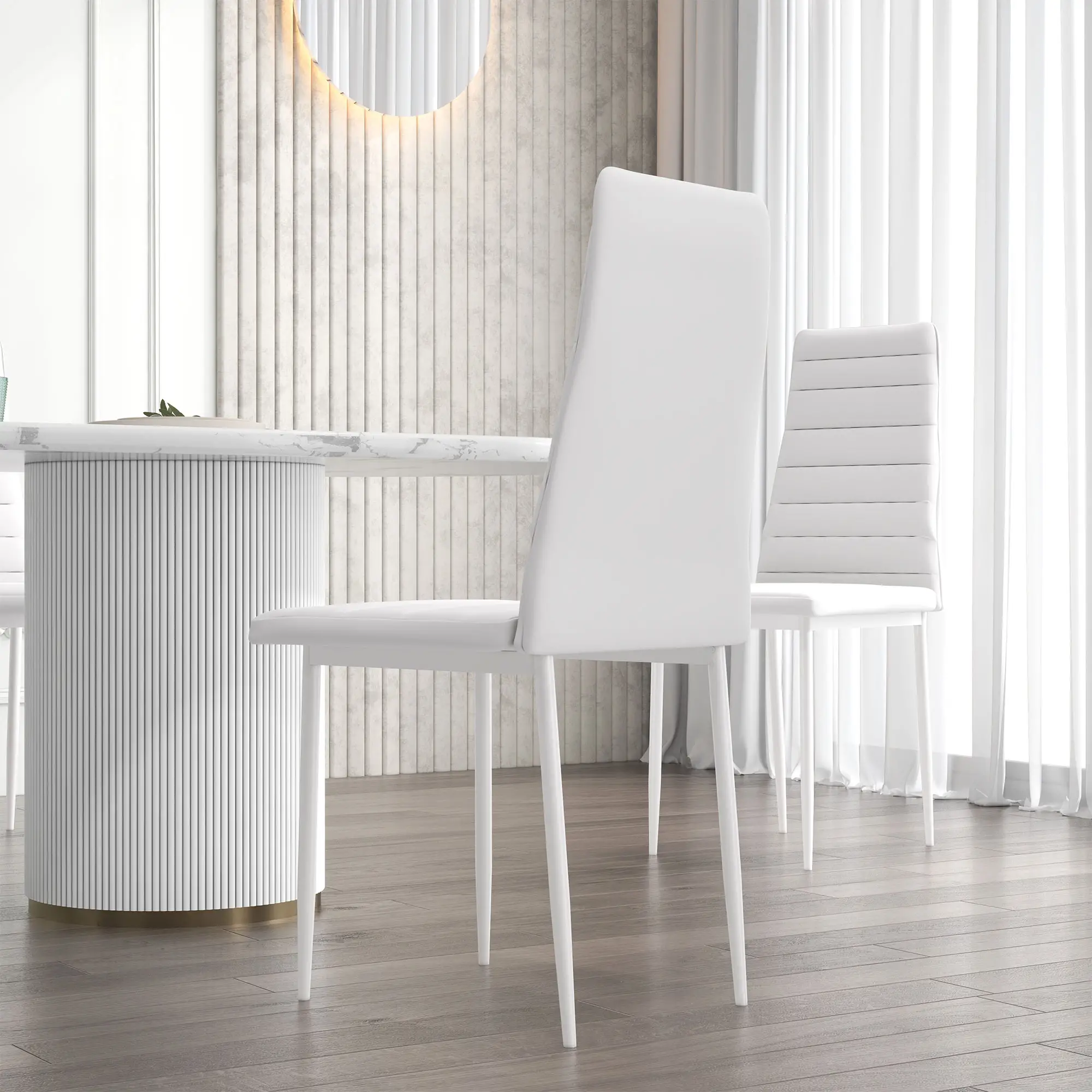 Modern Upholstered PU Leather Dining Chairs, Set of 6, White - Image 8