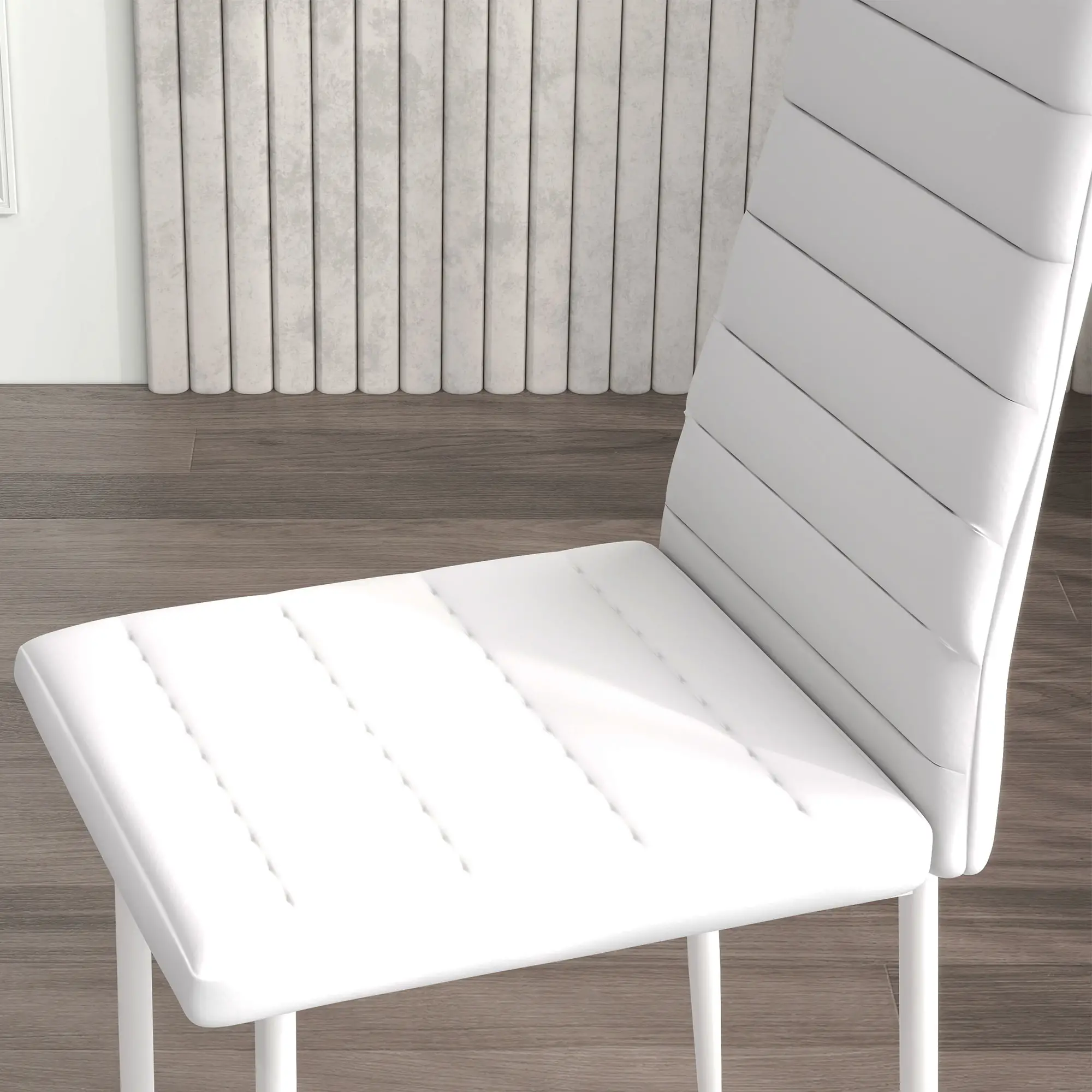 Modern Upholstered PU Leather Dining Chairs, Set of 6, White - Image 9
