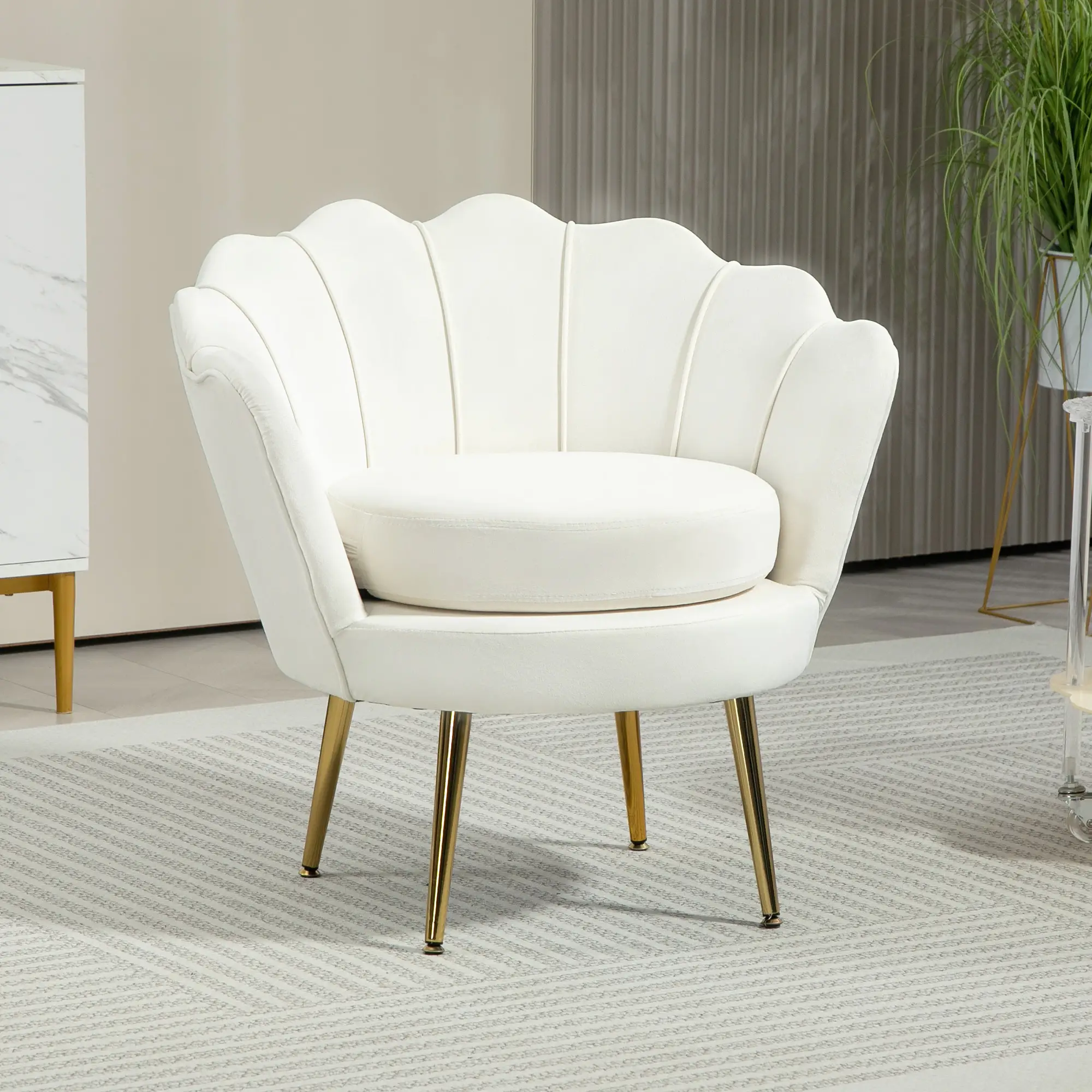Modern Velvet Accent Chair, Gold Metal Legs, Cream White - Image 2