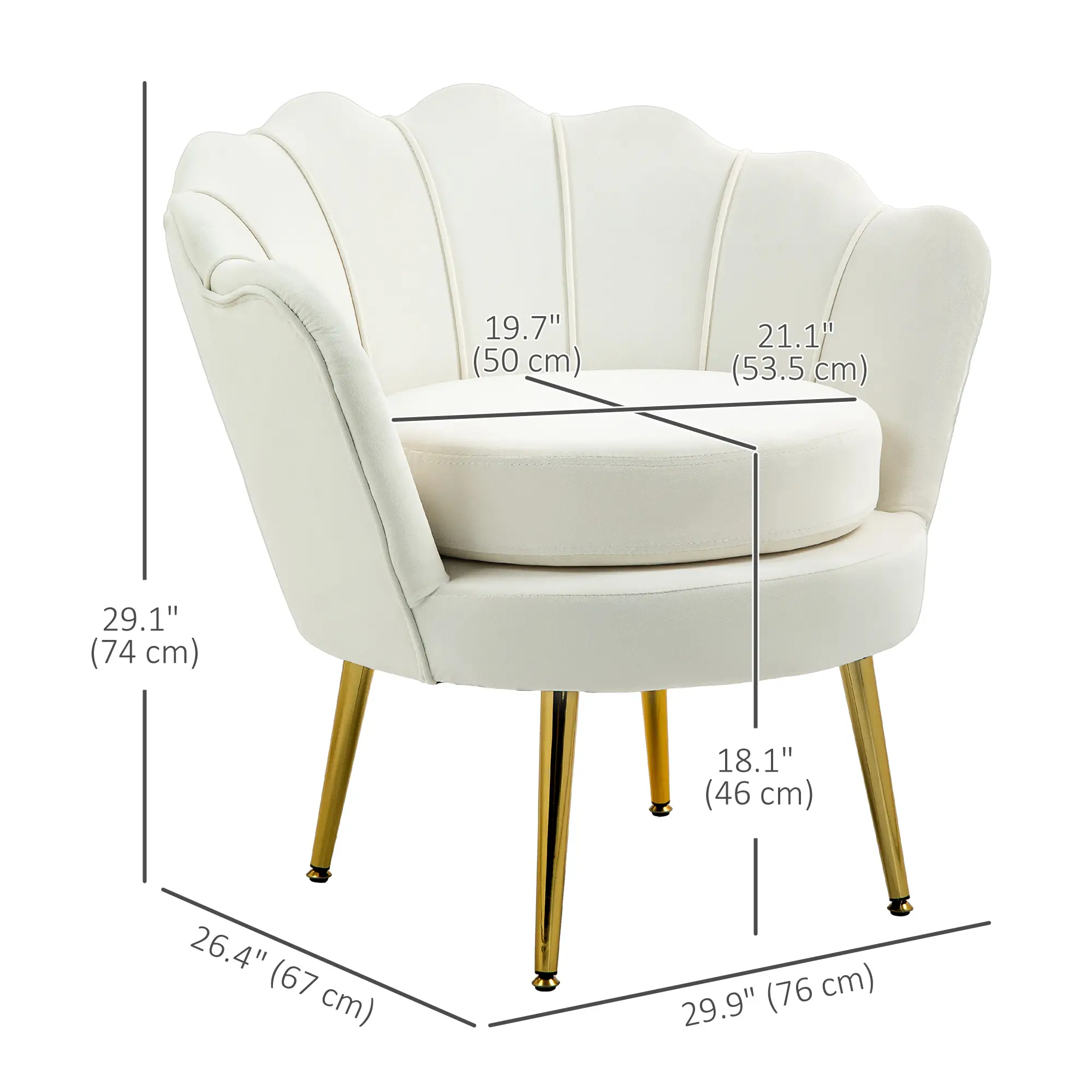 Modern Velvet Accent Chair, Gold Metal Legs, Cream White - Image 3