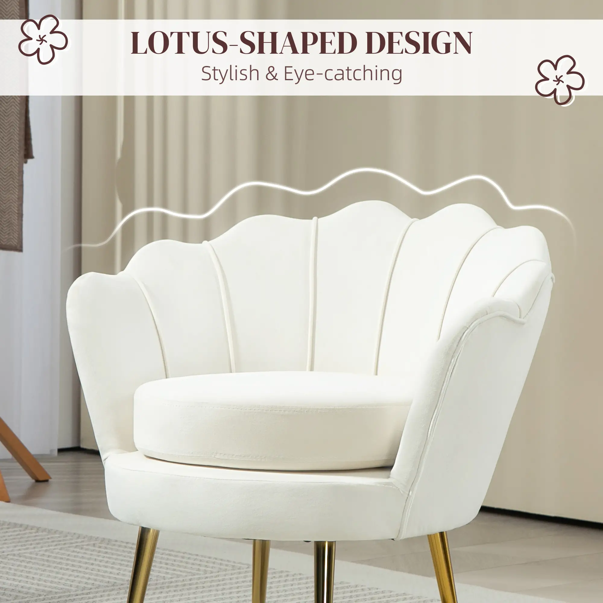 Modern Velvet Accent Chair, Gold Metal Legs, Cream White - Image 4