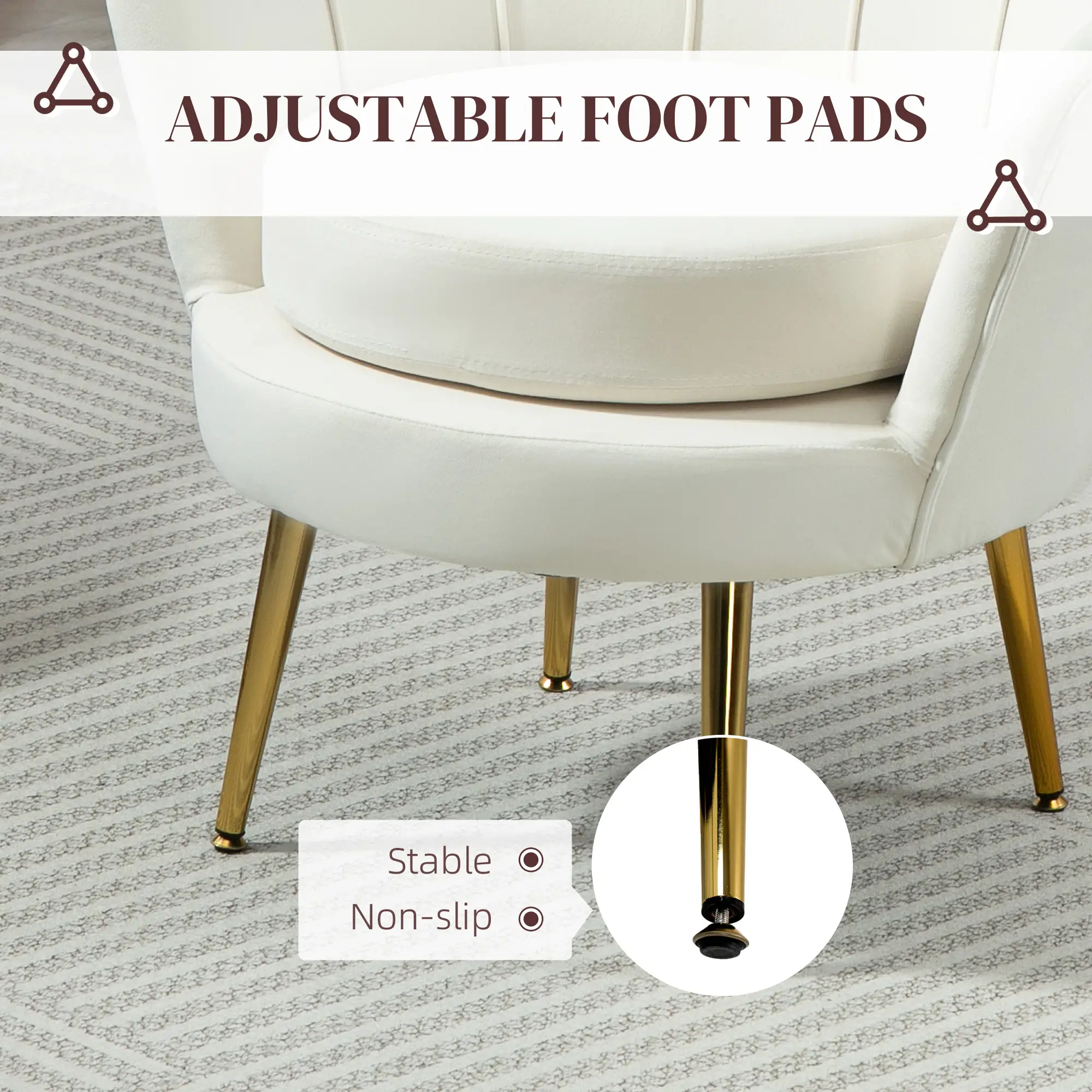 Modern Velvet Accent Chair, Gold Metal Legs, Cream White - Image 7