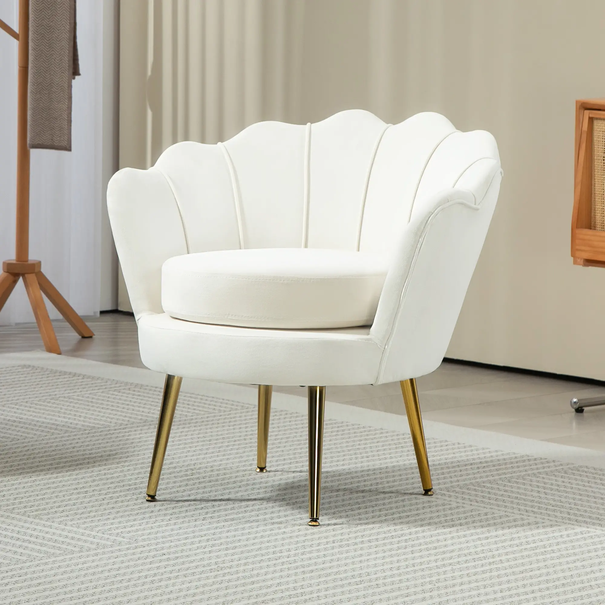 Modern Velvet Accent Chair, Gold Metal Legs, Cream White - Image 8