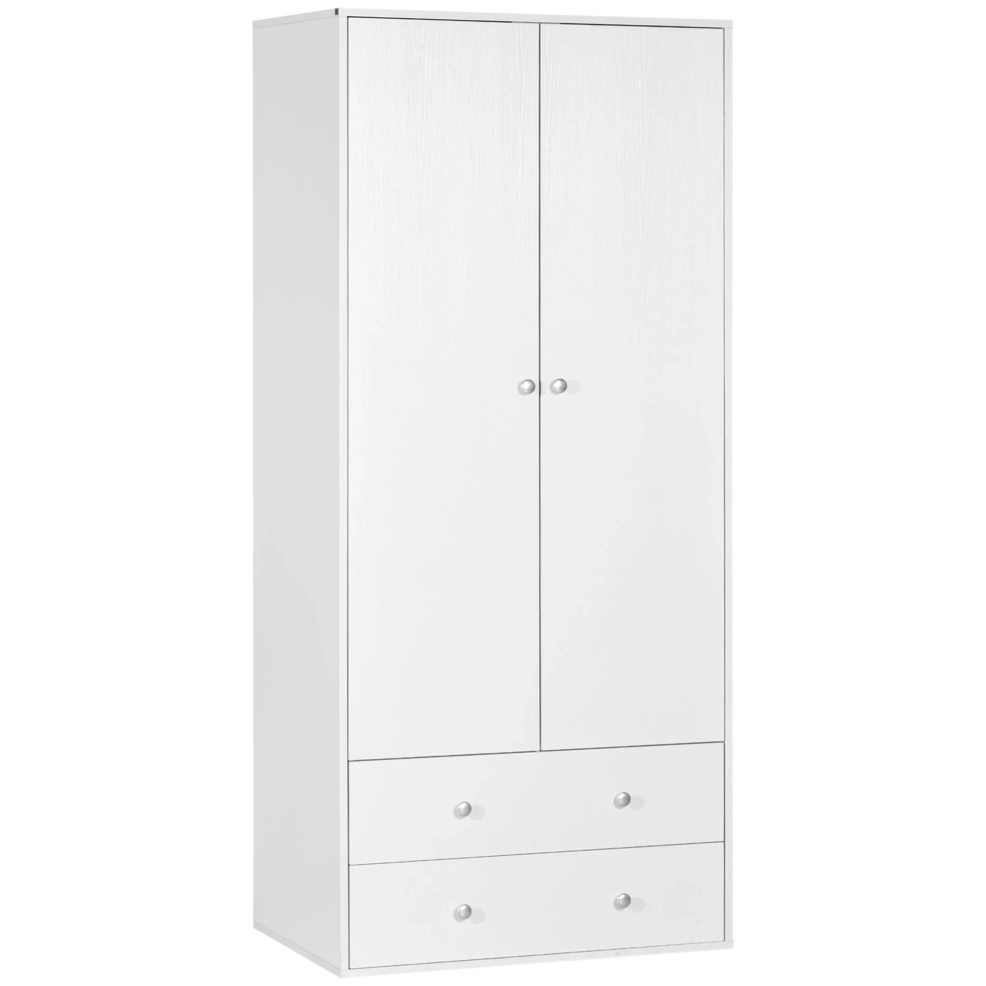 Modern Wardrobe Closet, 2 Drawers, Hanging Rod, Anti-Tipping, White - Image 10