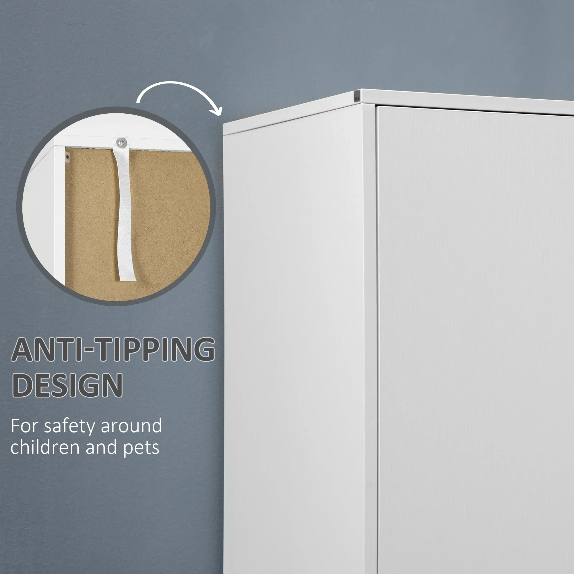 Modern Wardrobe Closet, 2 Drawers, Hanging Rod, Anti-Tipping, White - Image 4
