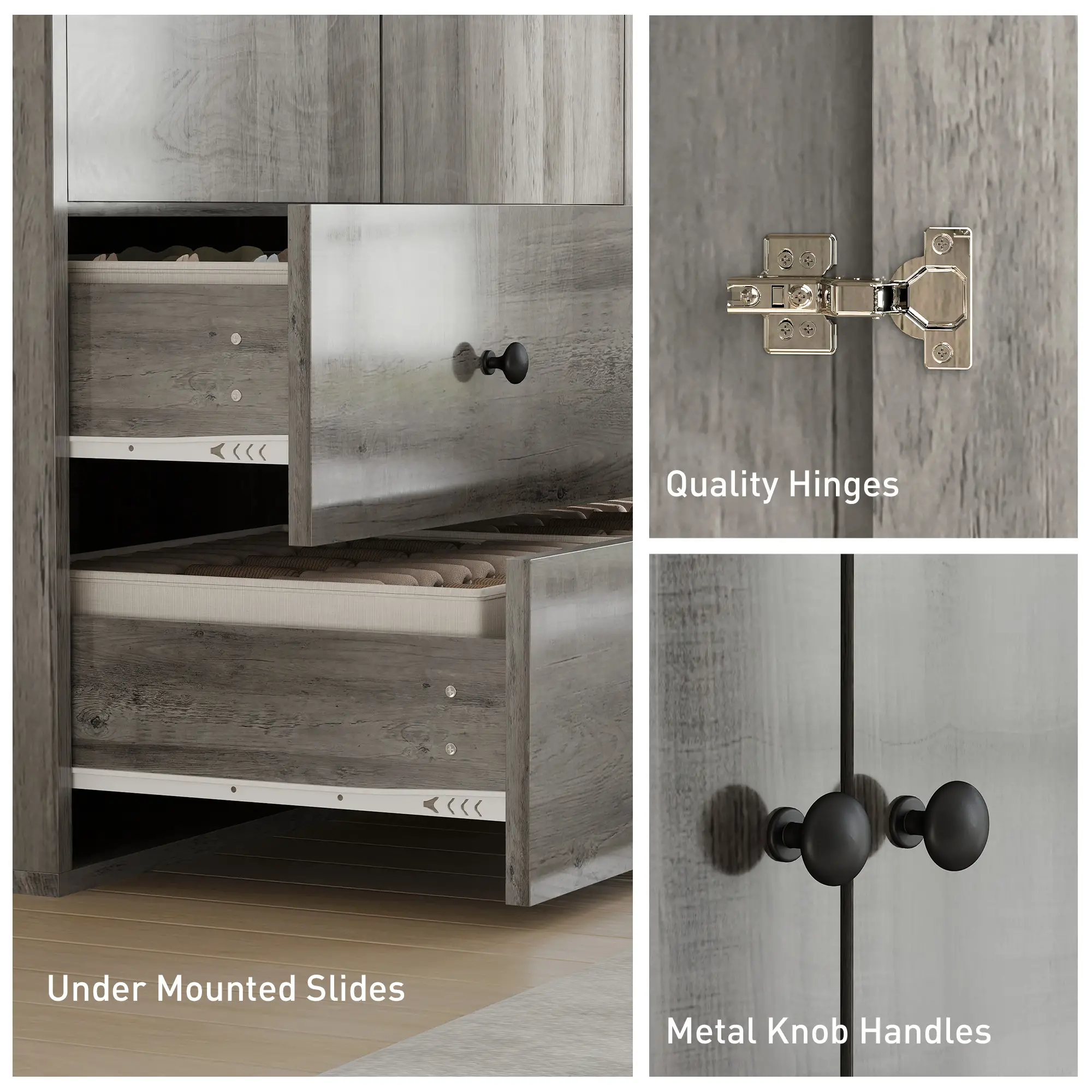 Modern Wardrobe Closet, 2 Drawers, Hanging Rod, Grey - Image 6